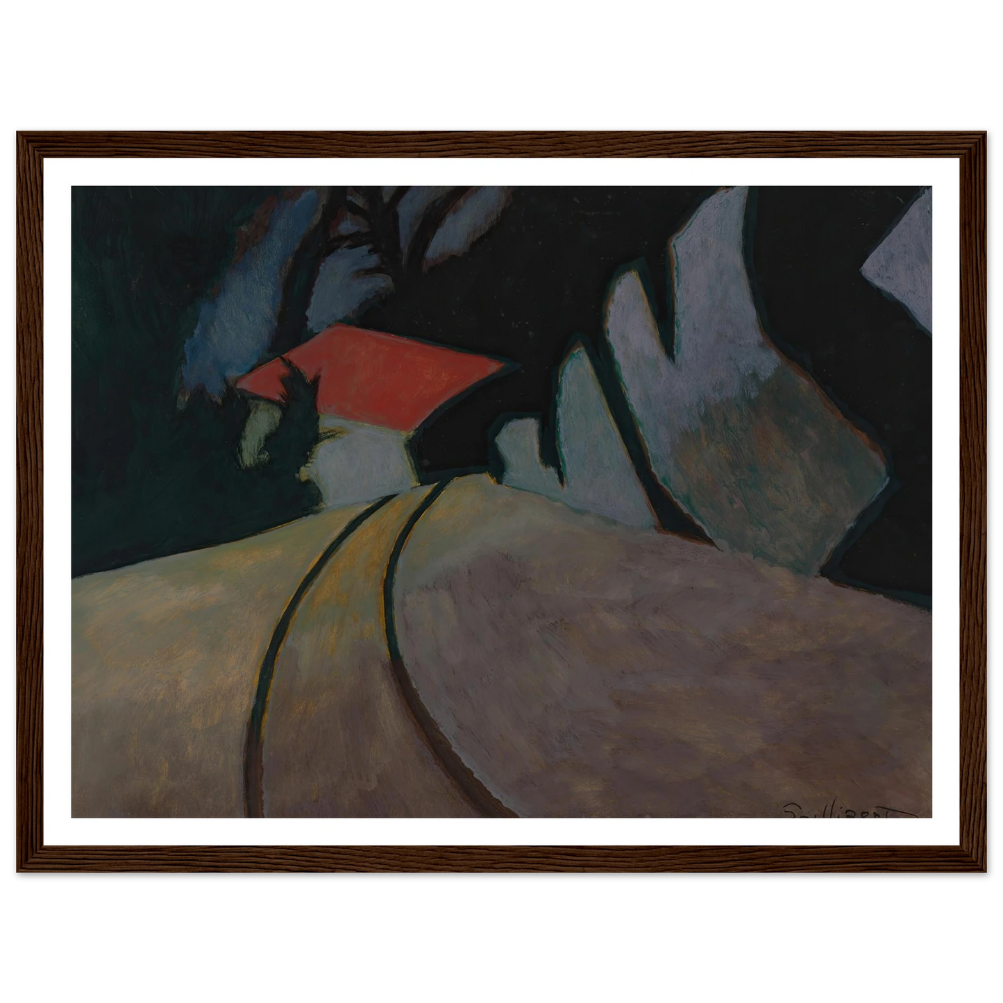 Landschap met rode dak (1926) Art Print | Leon Spilliaert - Framed Poster - 30x40 cm / 12x16″ - Black frame