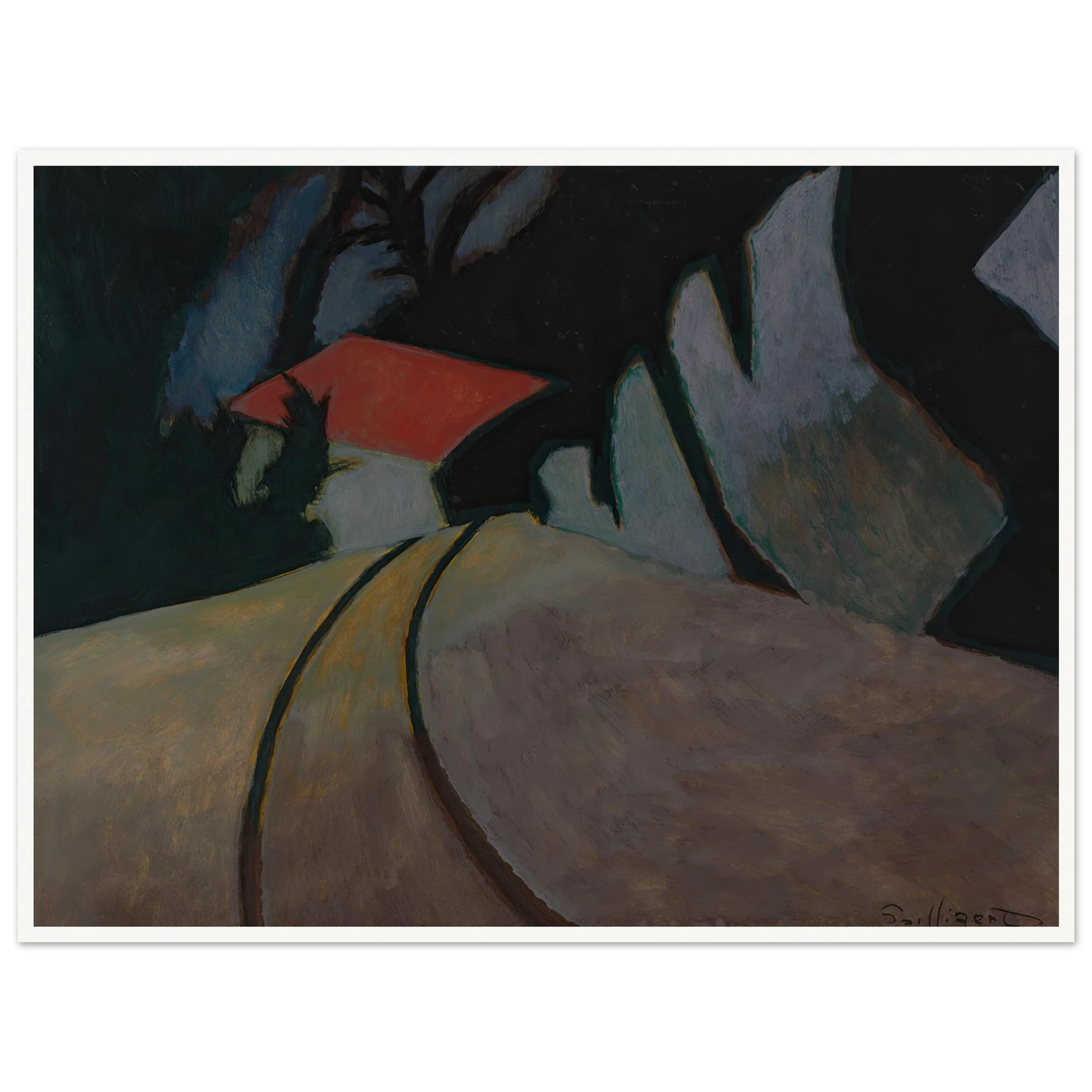 Landschap met rode dak (1926) Art Print | Leon Spilliaert - Framed Poster - 30x40 cm / 12x16″ - Black frame