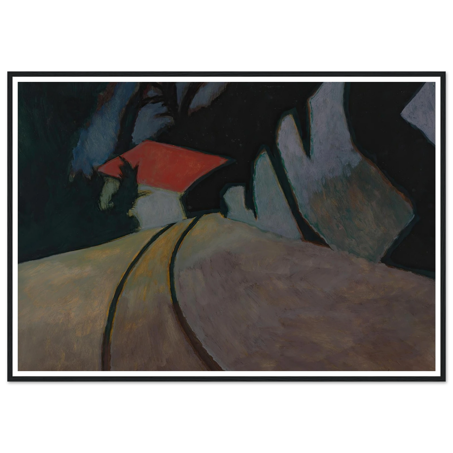 Landschap met rode dak (1926) Art Print | Leon Spilliaert - Framed Poster - 30x40 cm / 12x16″ - Black frame