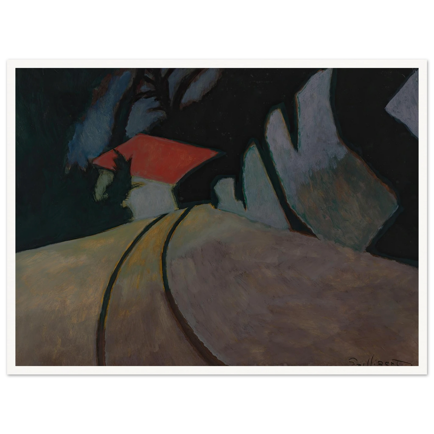 Landschap met rode dak (1926) Art Print | Leon Spilliaert - Framed Poster - 30x40 cm / 12x16″ - Black frame