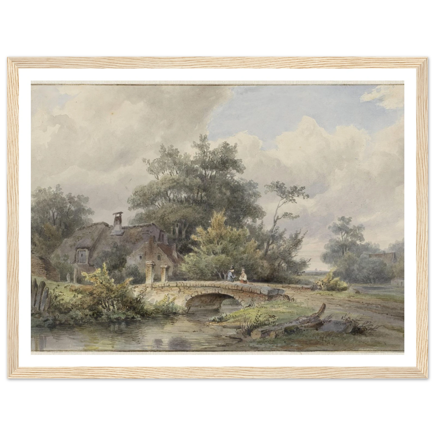 Landschap met stenen brug bij een huis (1813 - 1862) Art Print | Barend Cornelis Koekkoek - Framed Poster - 30x40 cm / 12x16″ - Black frame