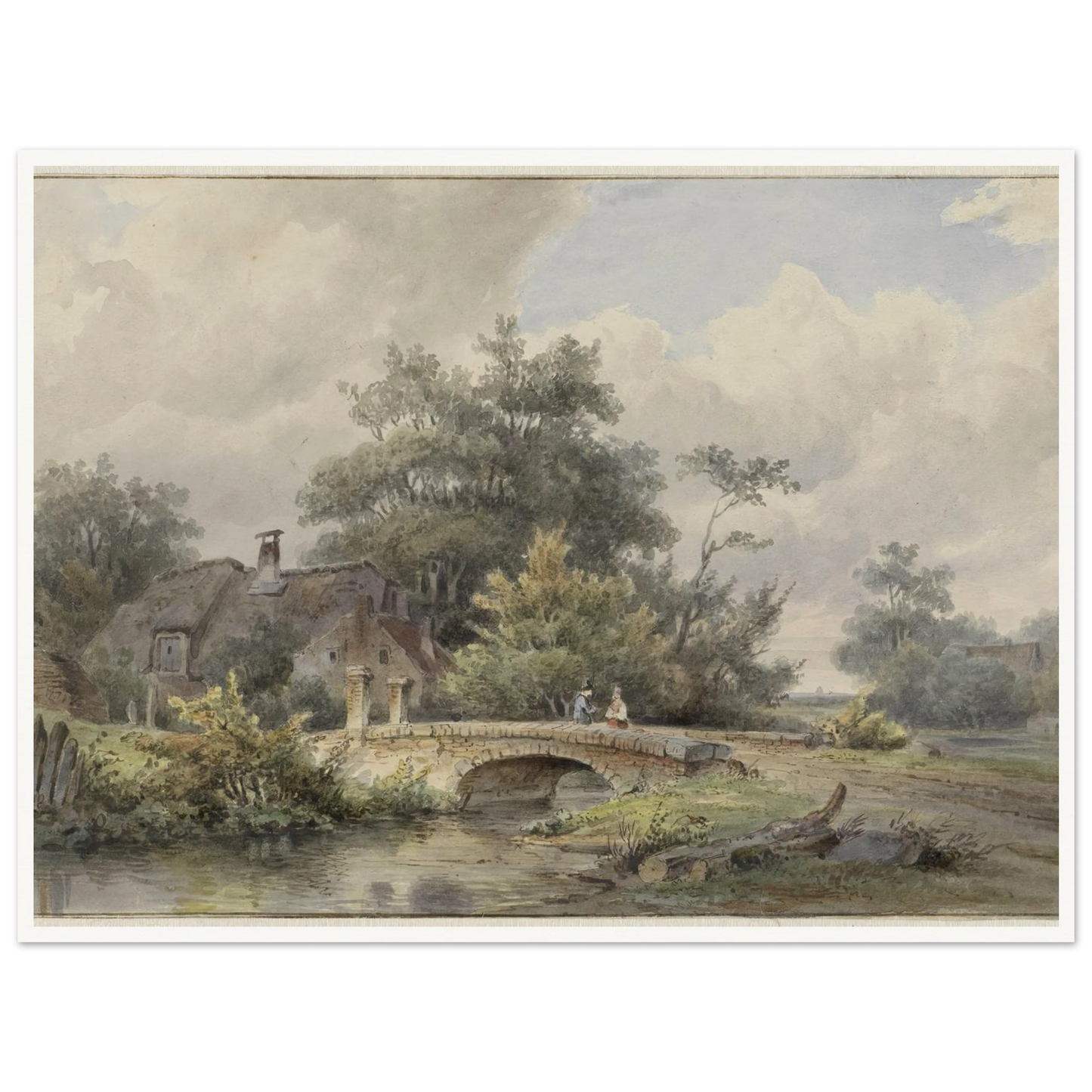 Landschap met stenen brug bij een huis (1813 - 1862) Art Print | Barend Cornelis Koekkoek - Framed Poster - 30x40 cm / 12x16″ - Black frame
