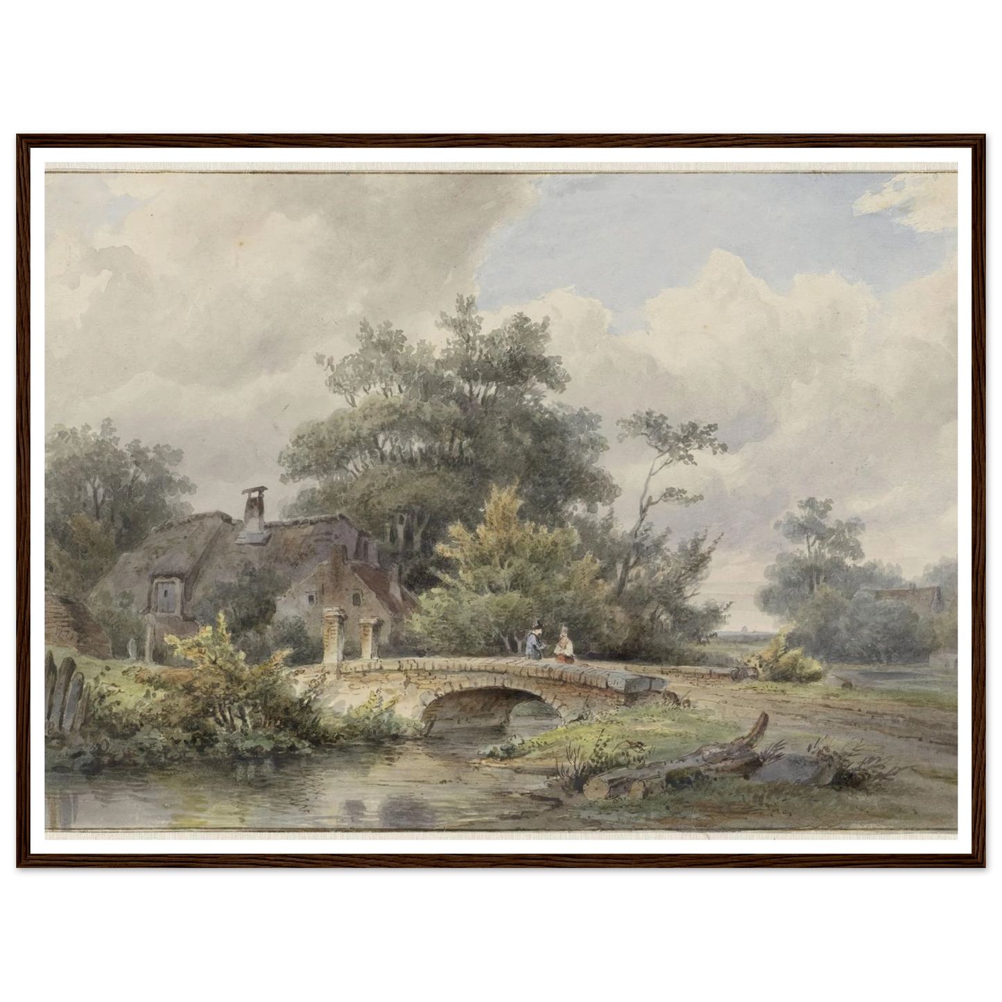 Landschap met stenen brug bij een huis (1813 - 1862) Art Print | Barend Cornelis Koekkoek - Framed Poster - 30x40 cm / 12x16″ - Black frame
