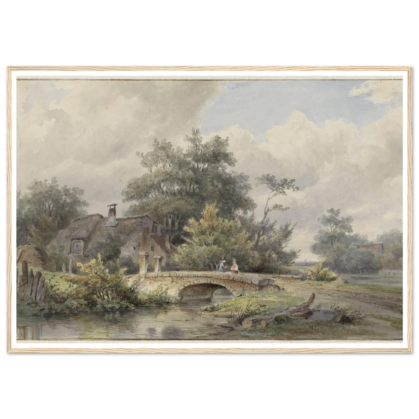 Landschap met stenen brug bij een huis (1813 - 1862) Art Print | Barend Cornelis Koekkoek - Framed Poster - 30x40 cm / 12x16″ - Black frame