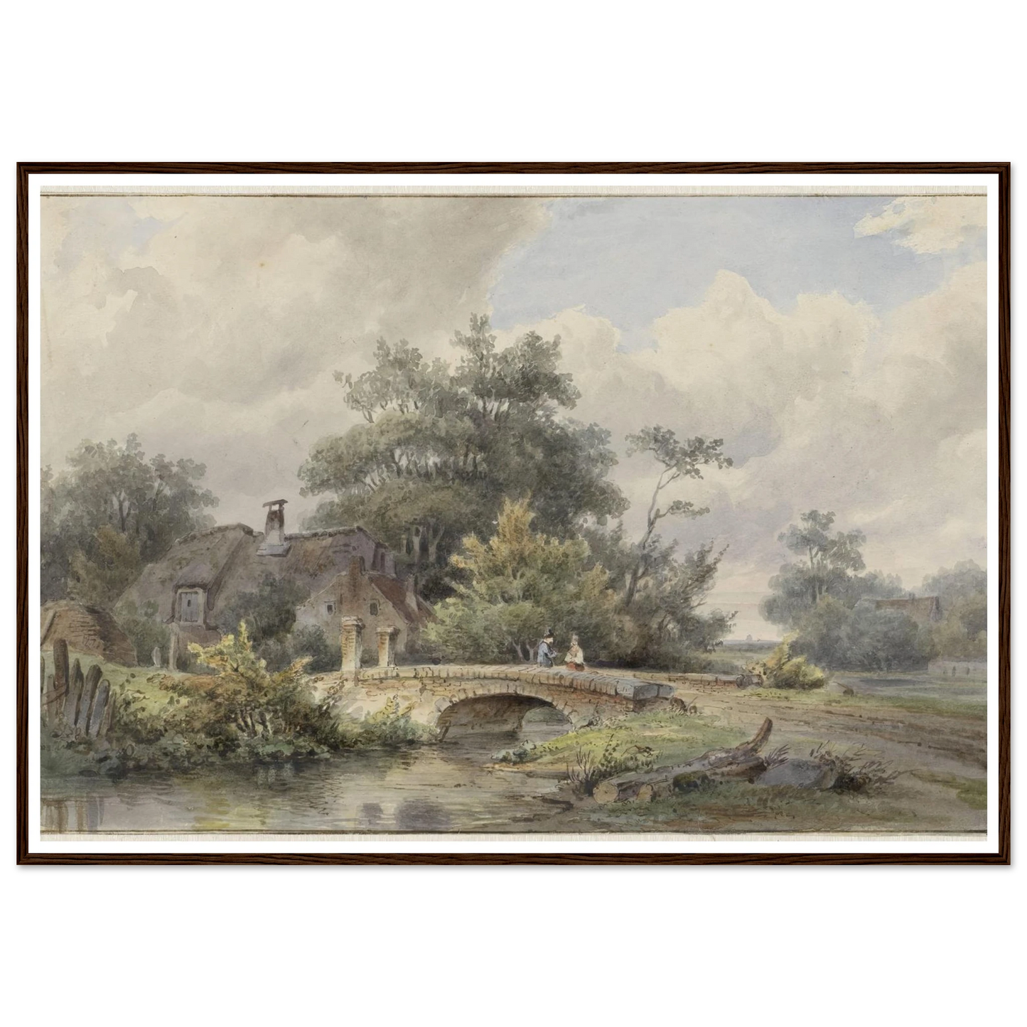 Landschap met stenen brug bij een huis (1813 - 1862) Art Print | Barend Cornelis Koekkoek - Framed Poster - 30x40 cm / 12x16″ - Black frame