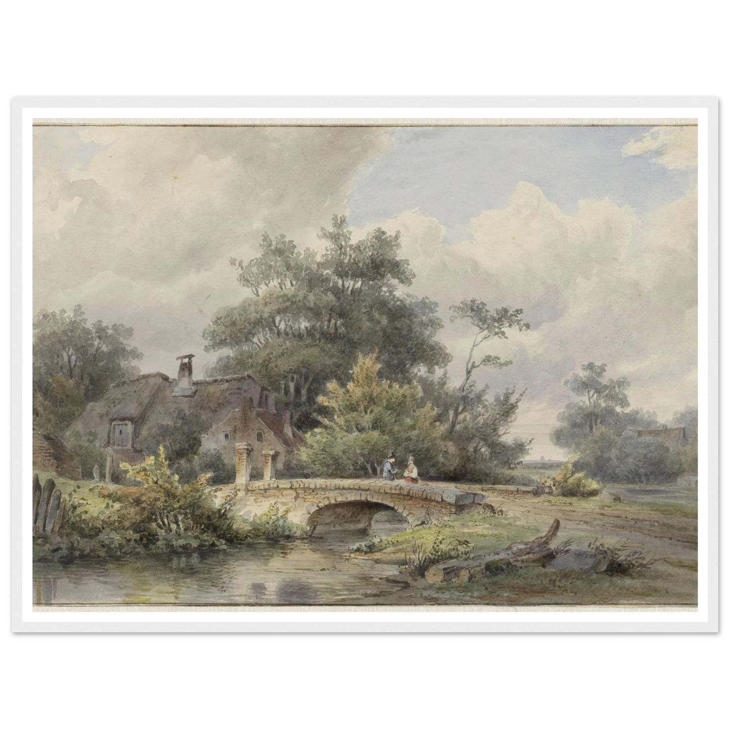 Landschap met stenen brug bij een huis (1813 - 1862) Art Print | Barend Cornelis Koekkoek - Framed Poster - 30x40 cm / 12x16″ - Black frame