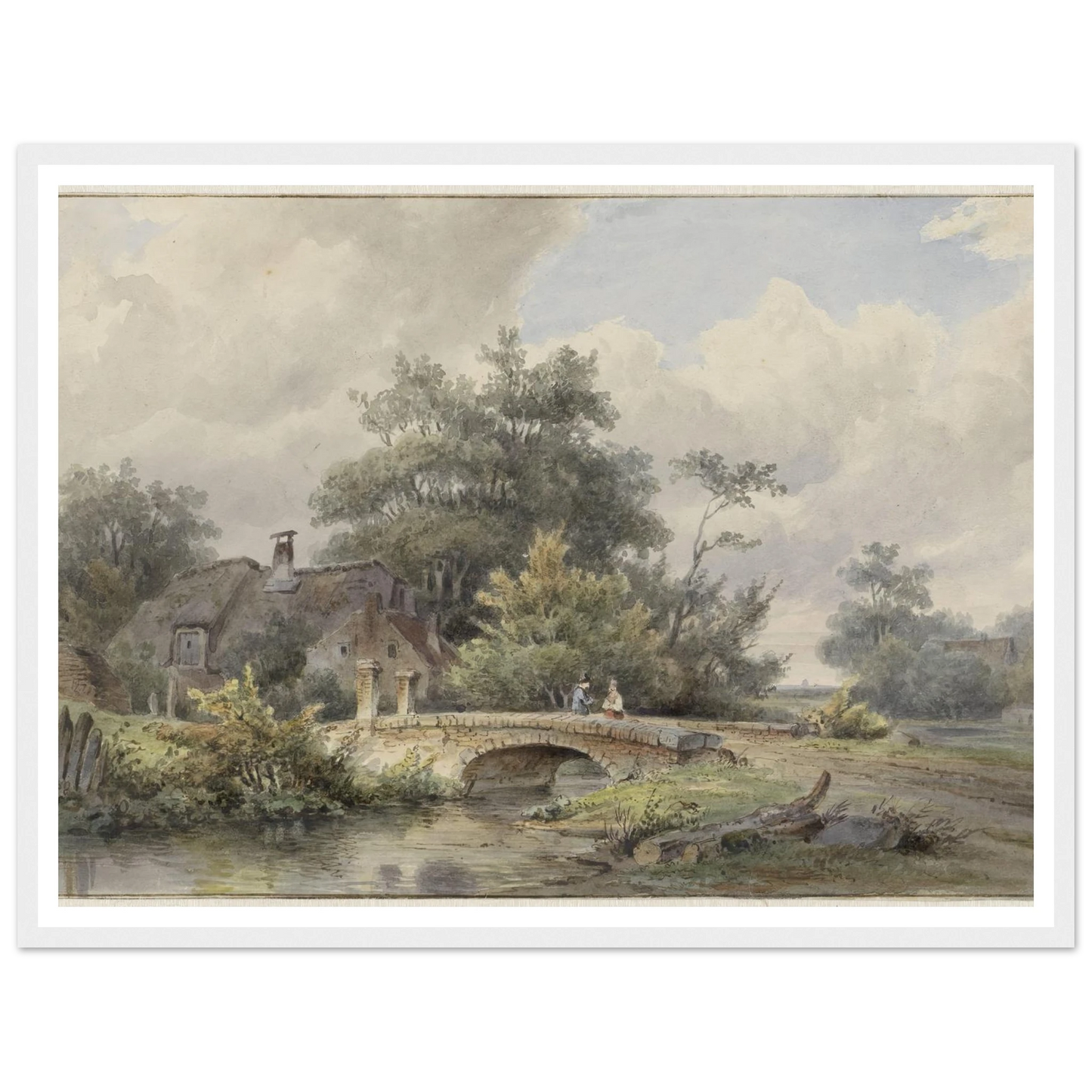 Landschap met stenen brug bij een huis (1813 - 1862) Art Print | Barend Cornelis Koekkoek - Framed Poster - 30x40 cm / 12x16″ - Black frame