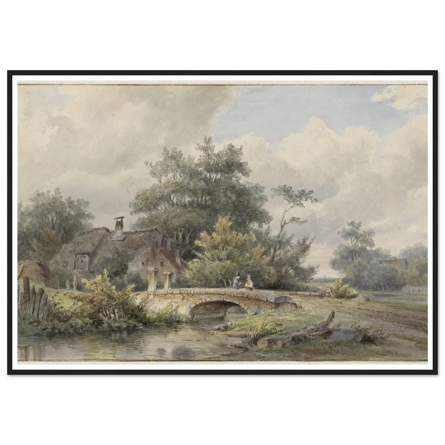 Landschap met stenen brug bij een huis (1813 - 1862) Art Print | Barend Cornelis Koekkoek - Framed Poster - 30x40 cm / 12x16″ - Black frame