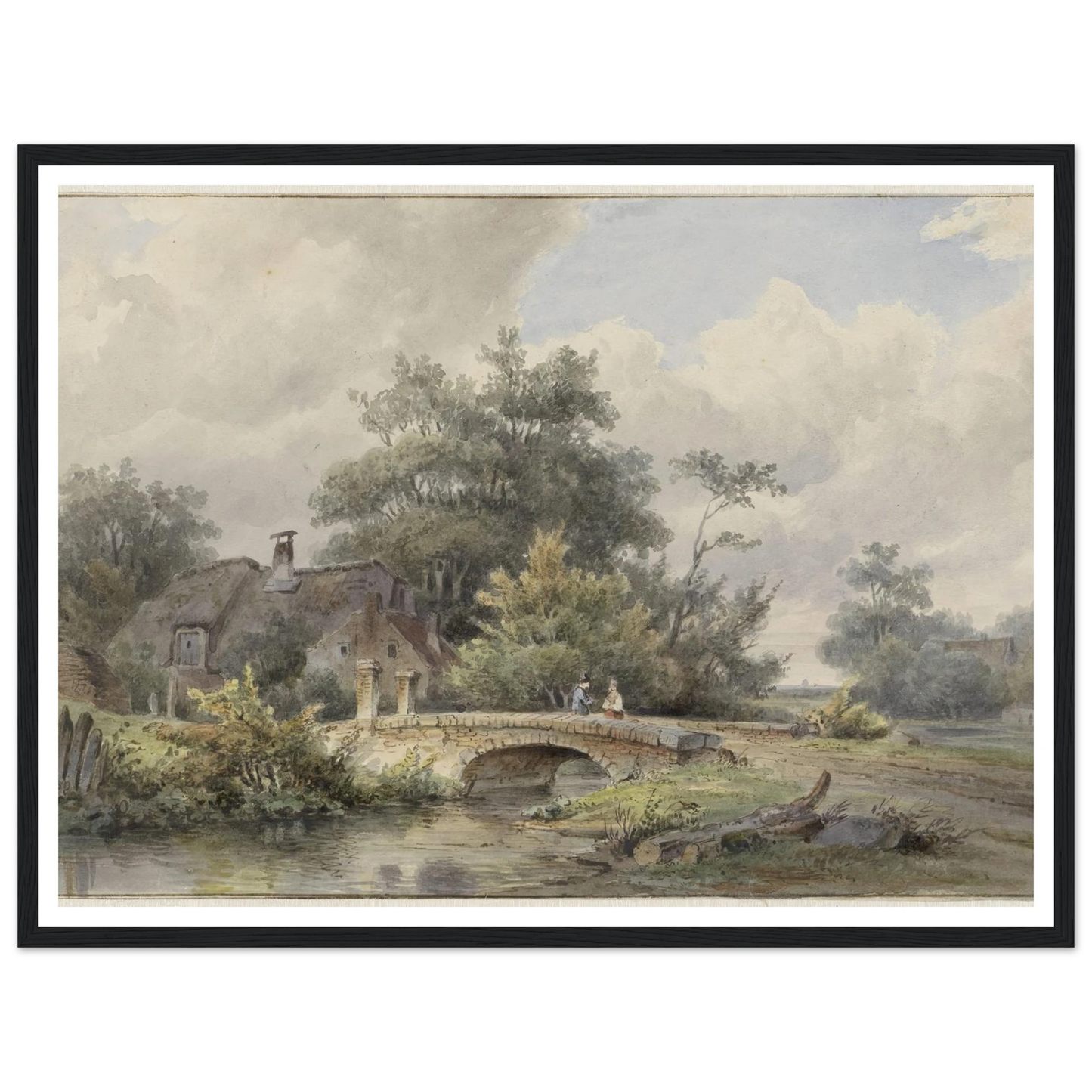 Landschap met stenen brug bij een huis (1813 - 1862) Art Print | Barend Cornelis Koekkoek - Framed Poster - 30x40 cm / 12x16″ - Black frame