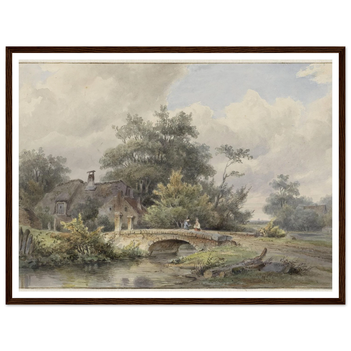 Landschap met stenen brug bij een huis (1813 - 1862) Art Print | Barend Cornelis Koekkoek - Framed Poster - 30x40 cm / 12x16″ - Black frame