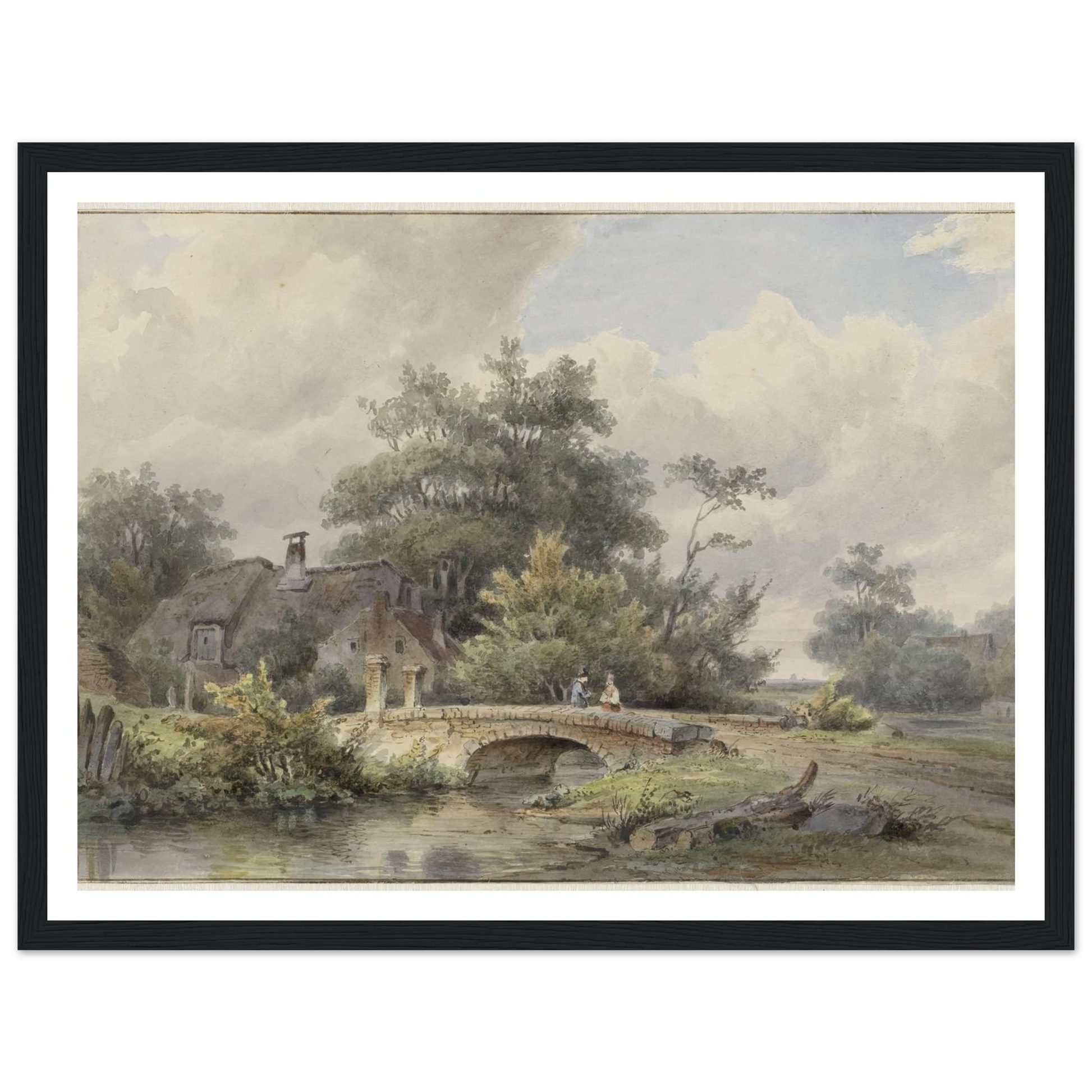 Landschap met stenen brug bij een huis (1813 - 1862) Art Print | Barend Cornelis Koekkoek - Framed Poster - 30x40 cm / 12x16″ - Black frame