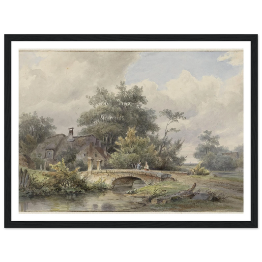 Landschap met stenen brug bij een huis (1813 - 1862) Art Print | Barend Cornelis Koekkoek - Framed Poster - 30x40 cm / 12x16″ - Black frame