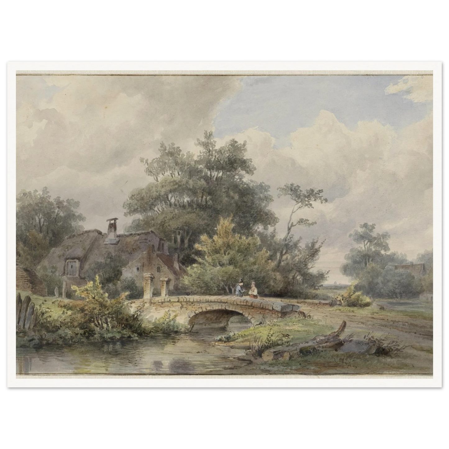 Landschap met stenen brug bij een huis (1813 - 1862) Art Print | Barend Cornelis Koekkoek - Framed Poster - 30x40 cm / 12x16″ - Black frame