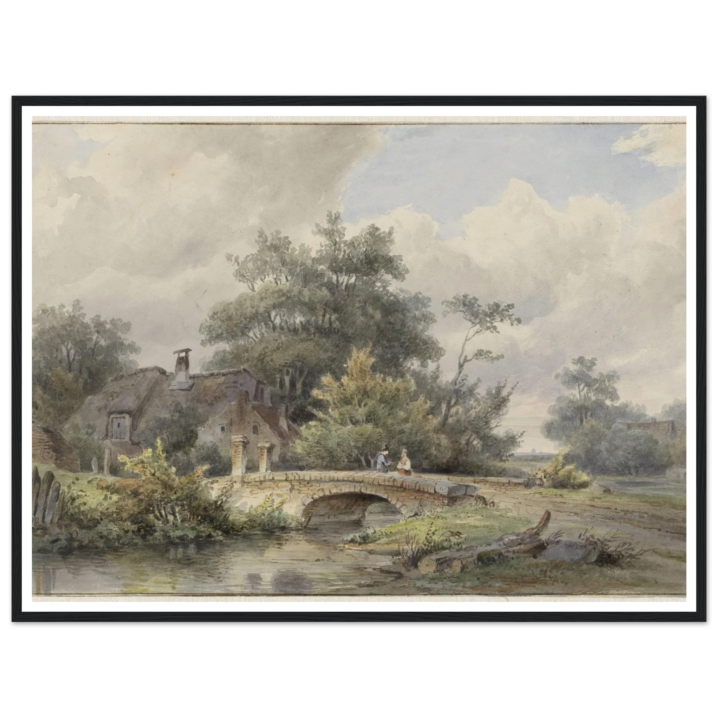 Landschap met stenen brug bij een huis (1813 - 1862) Art Print | Barend Cornelis Koekkoek - Framed Poster - 30x40 cm / 12x16″ - Black frame