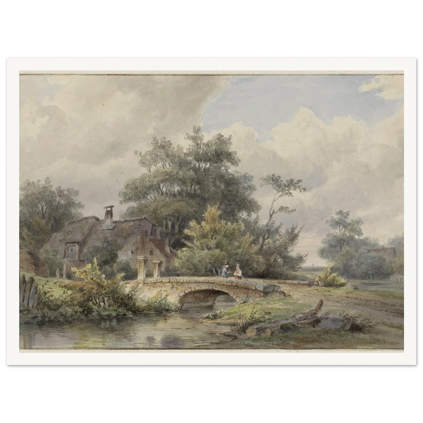 Landschap met stenen brug bij een huis (1813 - 1862) Art Print | Barend Cornelis Koekkoek - Framed Poster - 30x40 cm / 12x16″ - Black frame