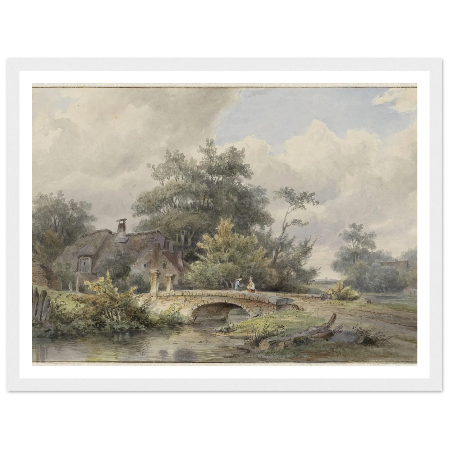 Landschap met stenen brug bij een huis (1813 - 1862) Art Print | Barend Cornelis Koekkoek - Framed Poster - 30x40 cm / 12x16″ - Black frame