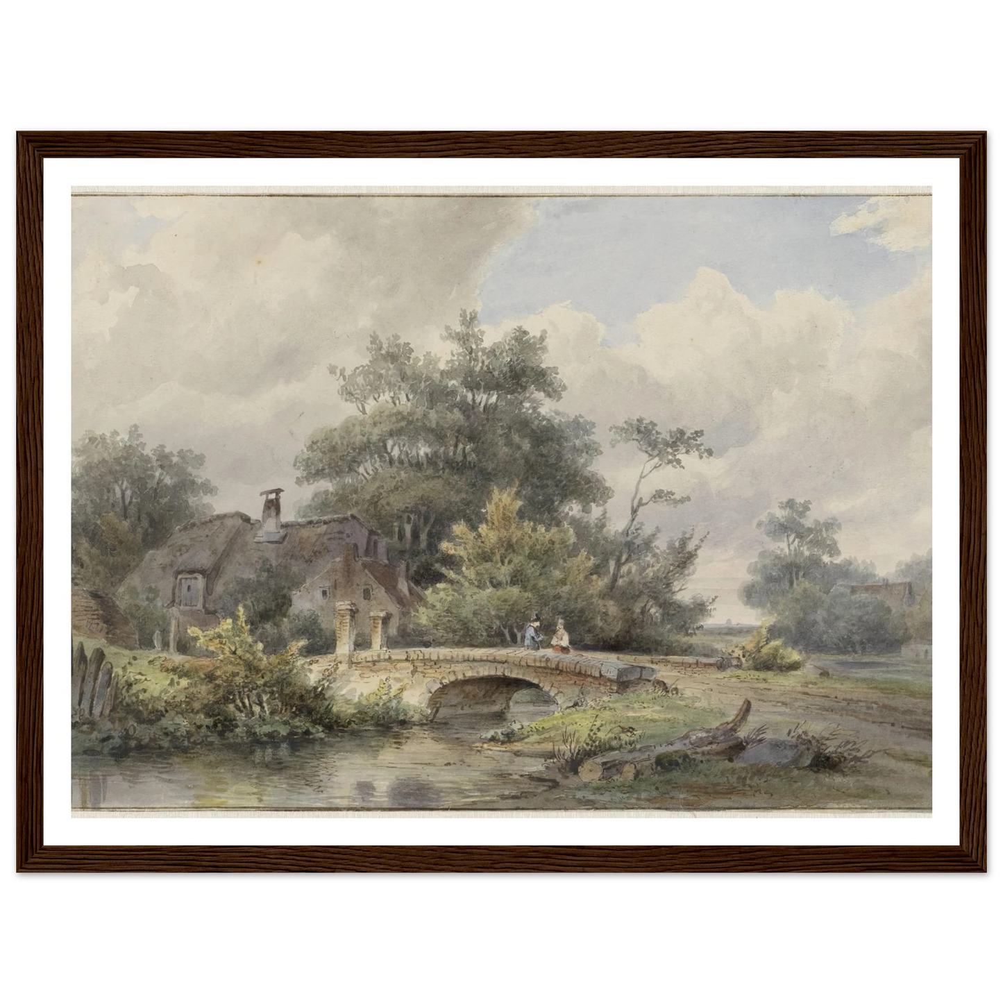 Landschap met stenen brug bij een huis (1813 - 1862) Art Print | Barend Cornelis Koekkoek - Framed Poster - 30x40 cm / 12x16″ - Black frame