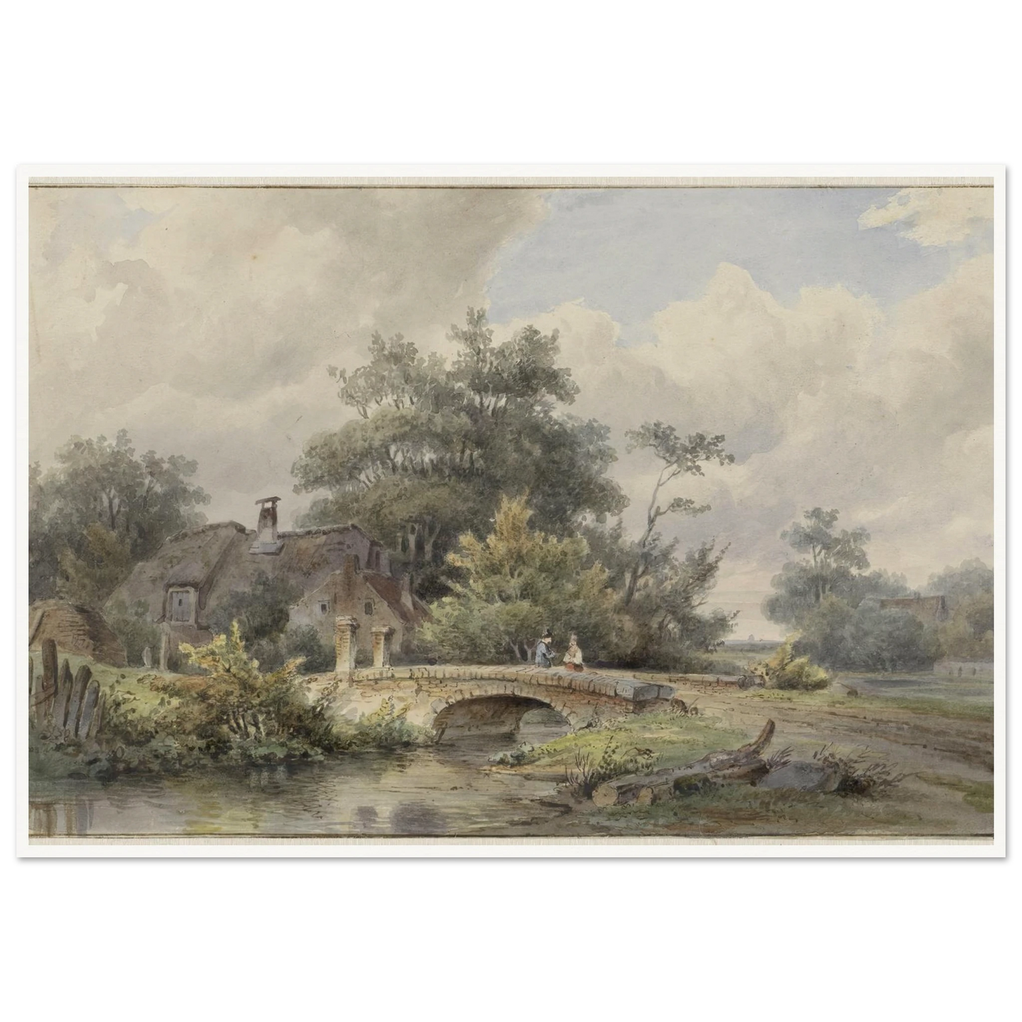 Landschap met stenen brug bij een huis (1813 - 1862) Art Print | Barend Cornelis Koekkoek - Framed Poster - 30x40 cm / 12x16″ - Black frame