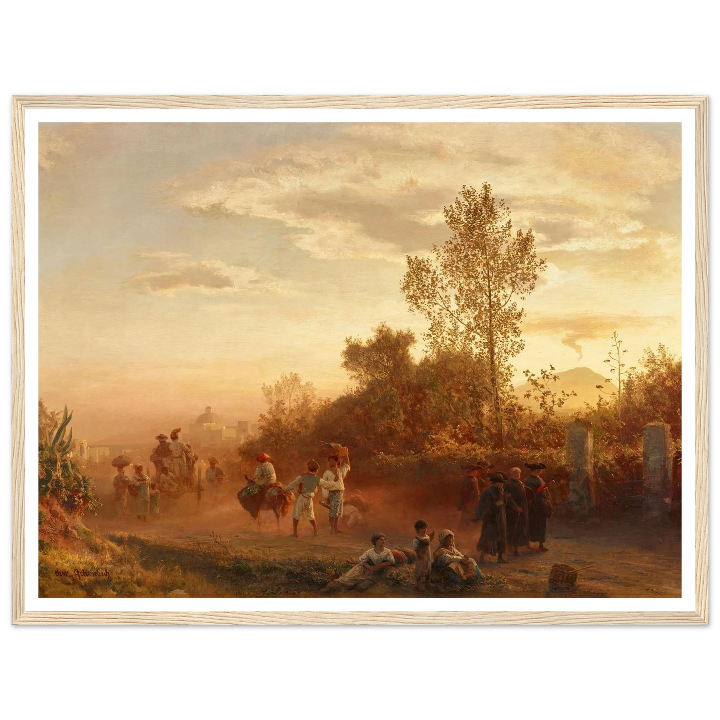 Landstraße bei Neapel mit Vesuv im Hintergrund Art Print | Oswald Achenbach - Framed Poster - 30x40 cm / 12x16″ - Black frame