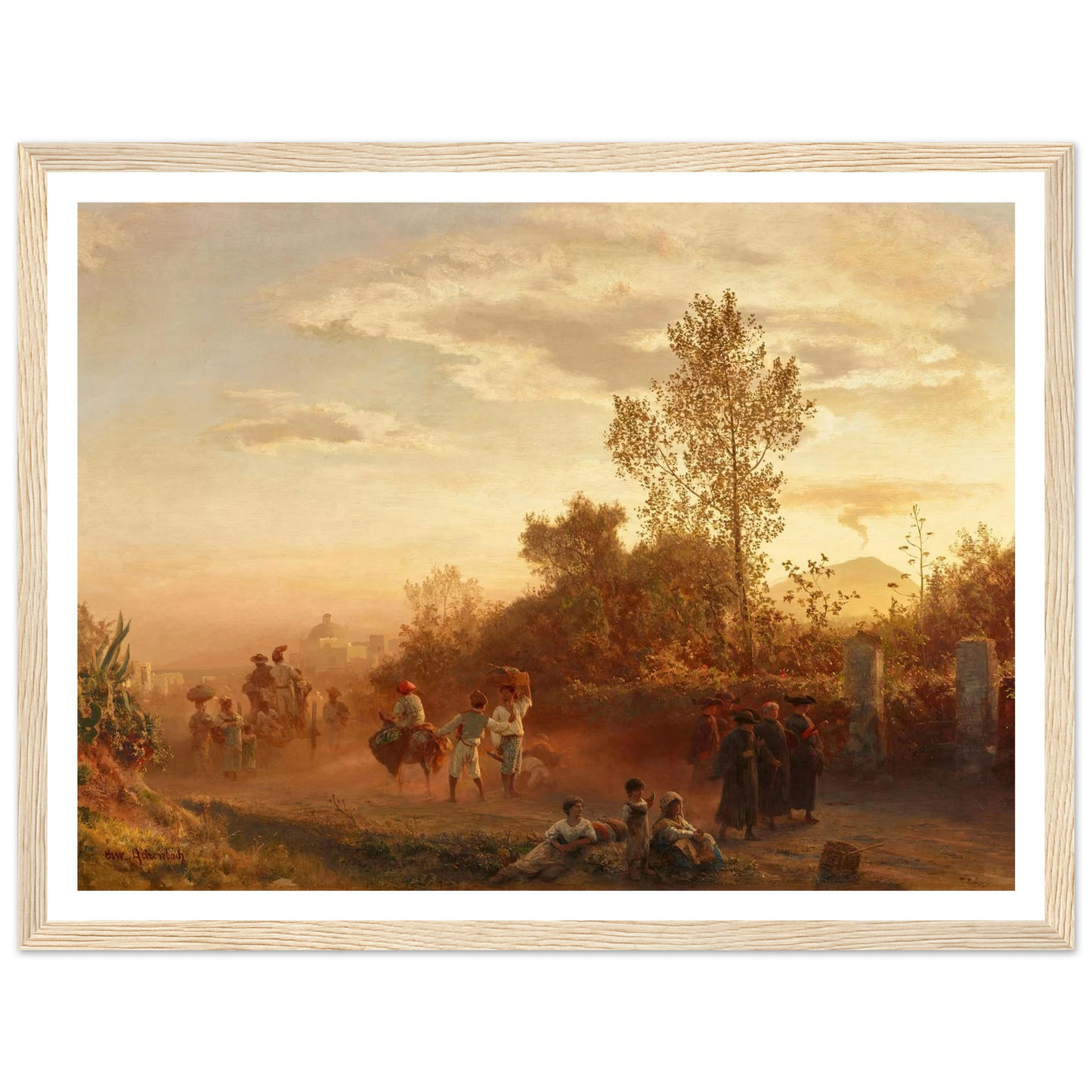 Landstraße bei Neapel mit Vesuv im Hintergrund Art Print | Oswald Achenbach - Framed Poster - 30x40 cm / 12x16″ - Black frame