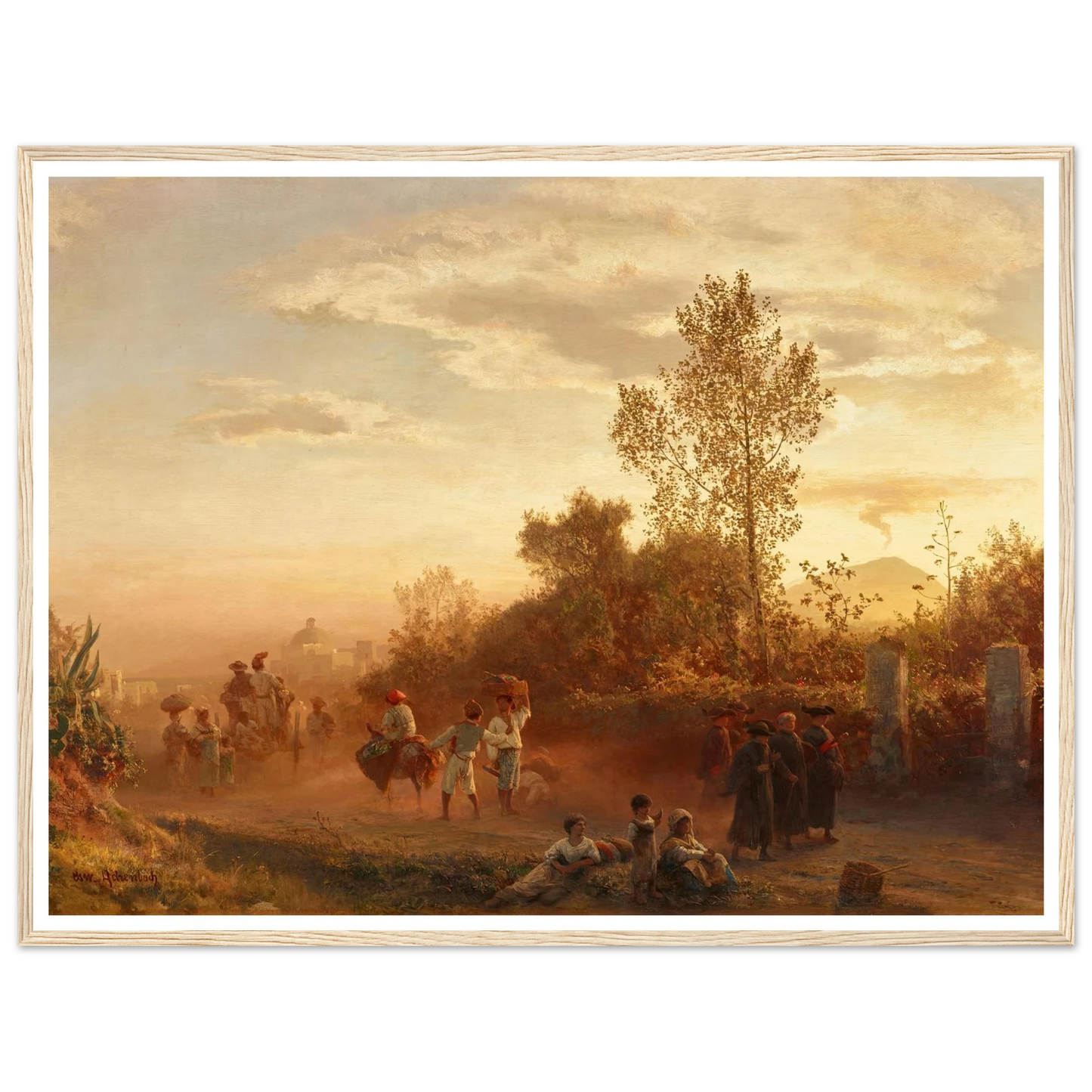 Landstraße bei Neapel mit Vesuv im Hintergrund Art Print | Oswald Achenbach - Framed Poster - 30x40 cm / 12x16″ - Black frame