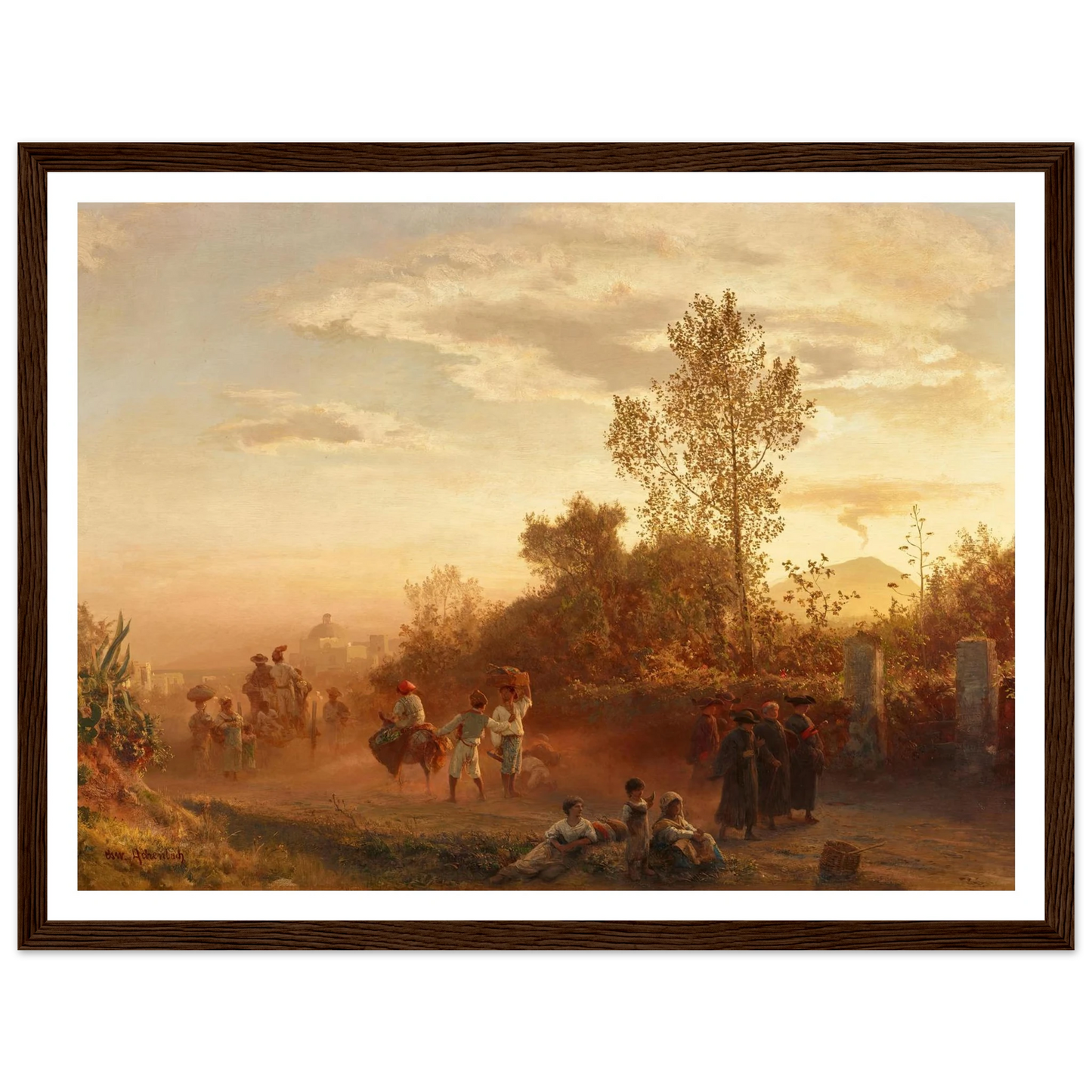 Landstraße bei Neapel mit Vesuv im Hintergrund Art Print | Oswald Achenbach - Framed Poster - 30x40 cm / 12x16″ - Black frame