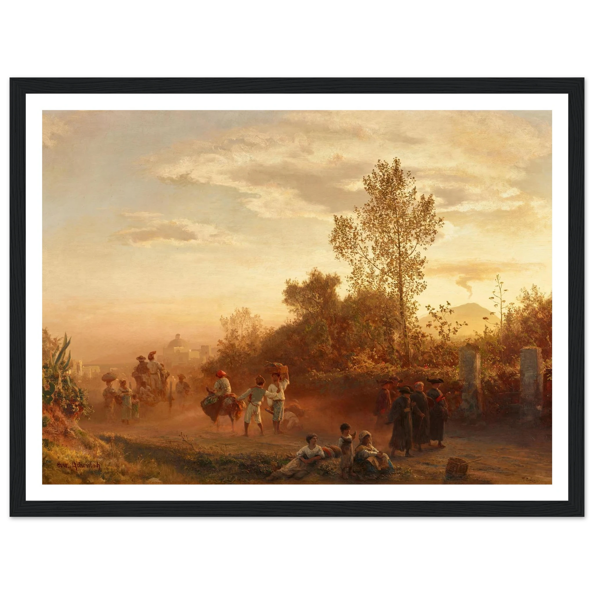Landstraße bei Neapel mit Vesuv im Hintergrund Art Print | Oswald Achenbach - Framed Poster - 30x40 cm / 12x16″ - Black frame