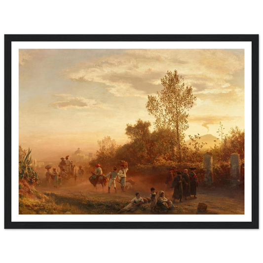 Landstraße bei Neapel mit Vesuv im Hintergrund Art Print | Oswald Achenbach - Framed Poster - 30x40 cm / 12x16″ - Black frame