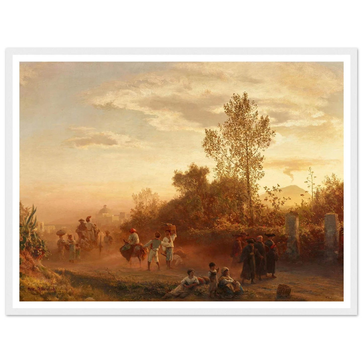 Landstraße bei Neapel mit Vesuv im Hintergrund Art Print | Oswald Achenbach - Framed Poster - 30x40 cm / 12x16″ - Black frame