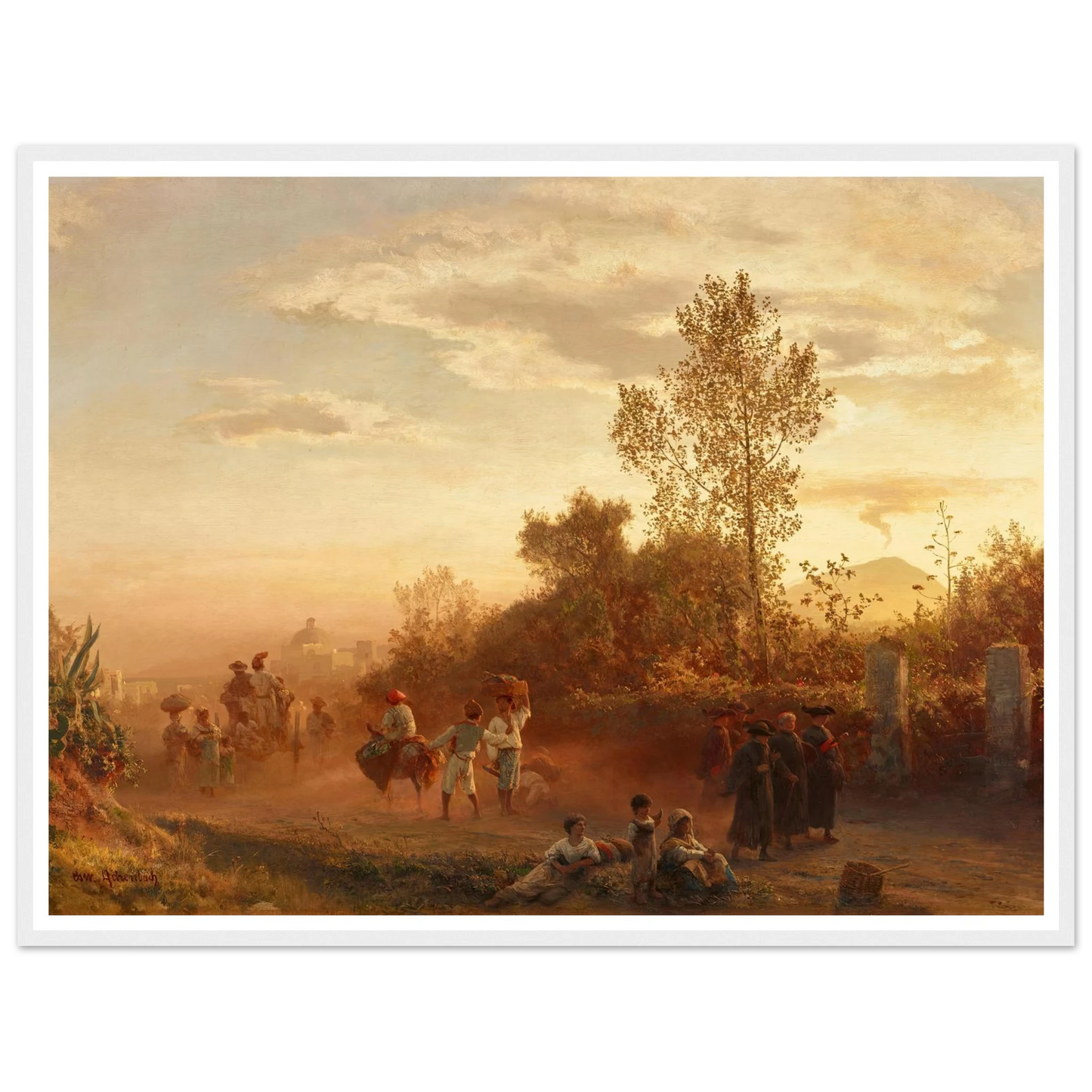 Landstraße bei Neapel mit Vesuv im Hintergrund Art Print | Oswald Achenbach - Framed Poster - 30x40 cm / 12x16″ - Black frame
