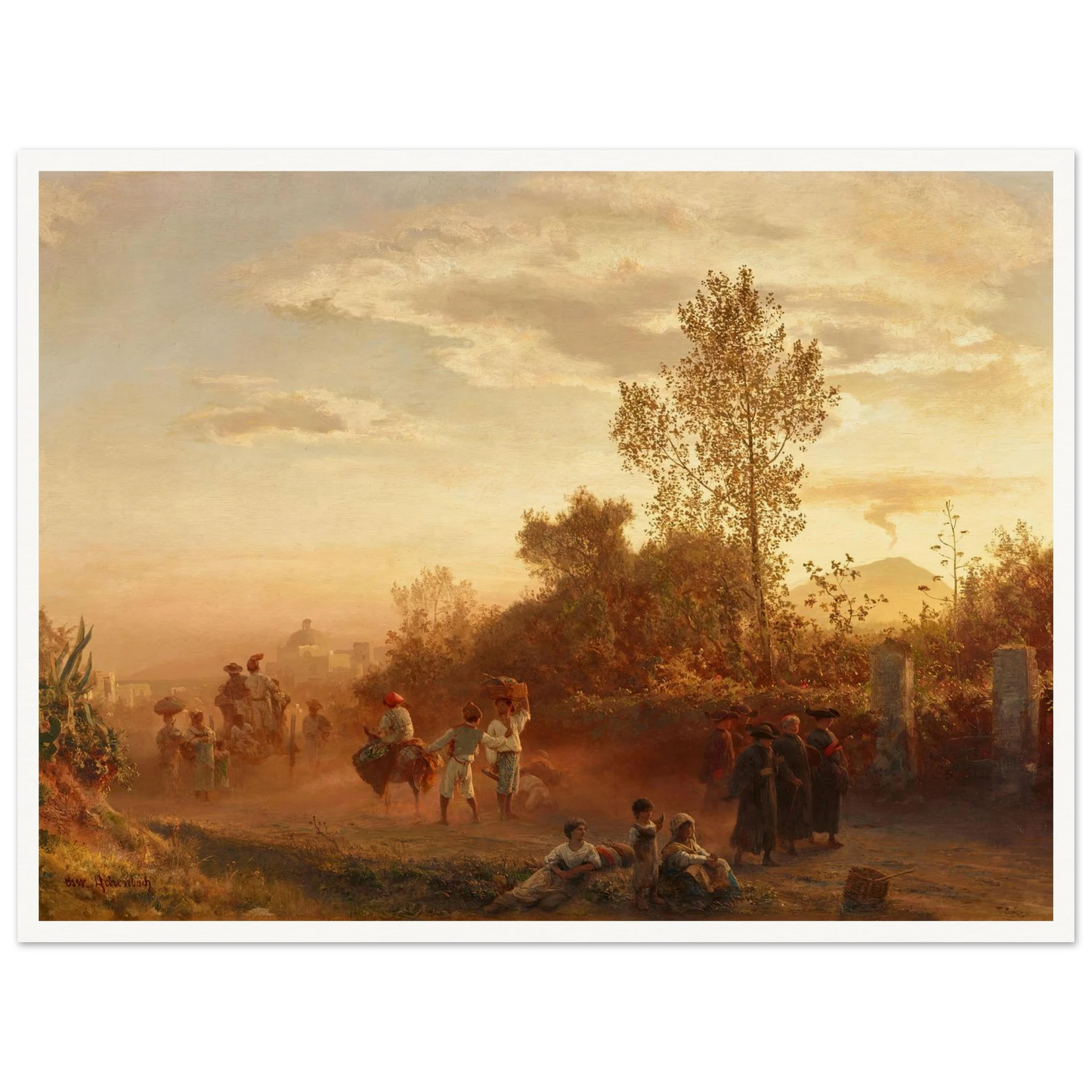 Landstraße bei Neapel mit Vesuv im Hintergrund Art Print | Oswald Achenbach - Framed Poster - 30x40 cm / 12x16″ - Black frame