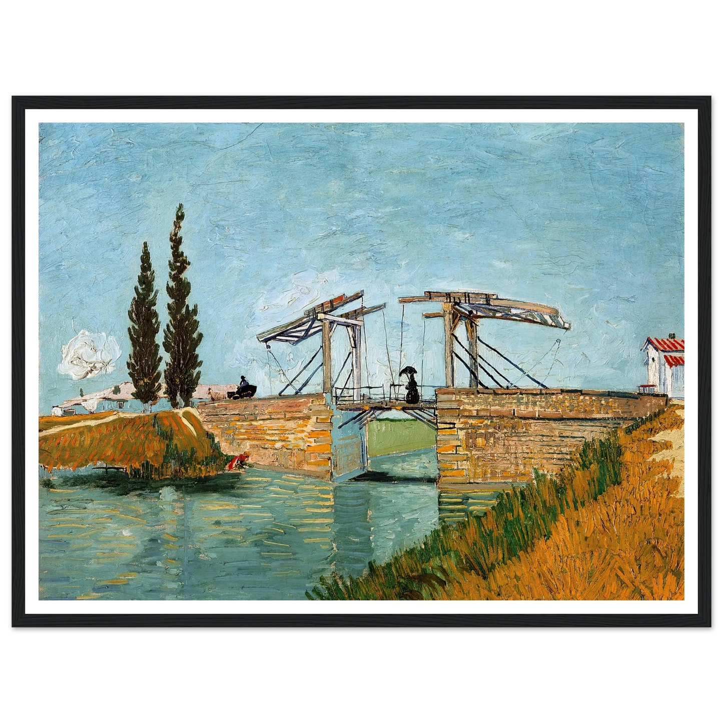 Langlois Bridge at Arles (1888) Art Print | Vincent van Gogh - Framed Poster - 30x40 cm / 12x16″ - Black frame