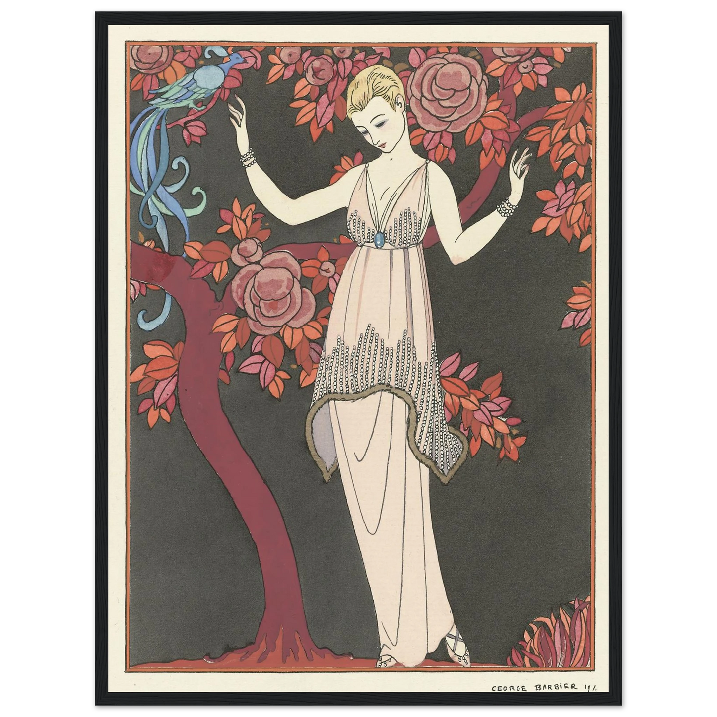 L’Arbre de science _Robe du soir de Doeuillet (1914) Art Print | George Barbier - Framed Poster - 30x40 cm / 12x16″ - Black frame
