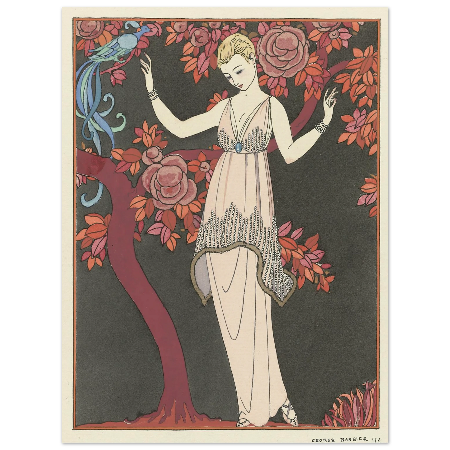 L’Arbre de science _Robe du soir de Doeuillet (1914) Art Print | George Barbier - Framed Poster - 30x40 cm / 12x16″ - Black frame
