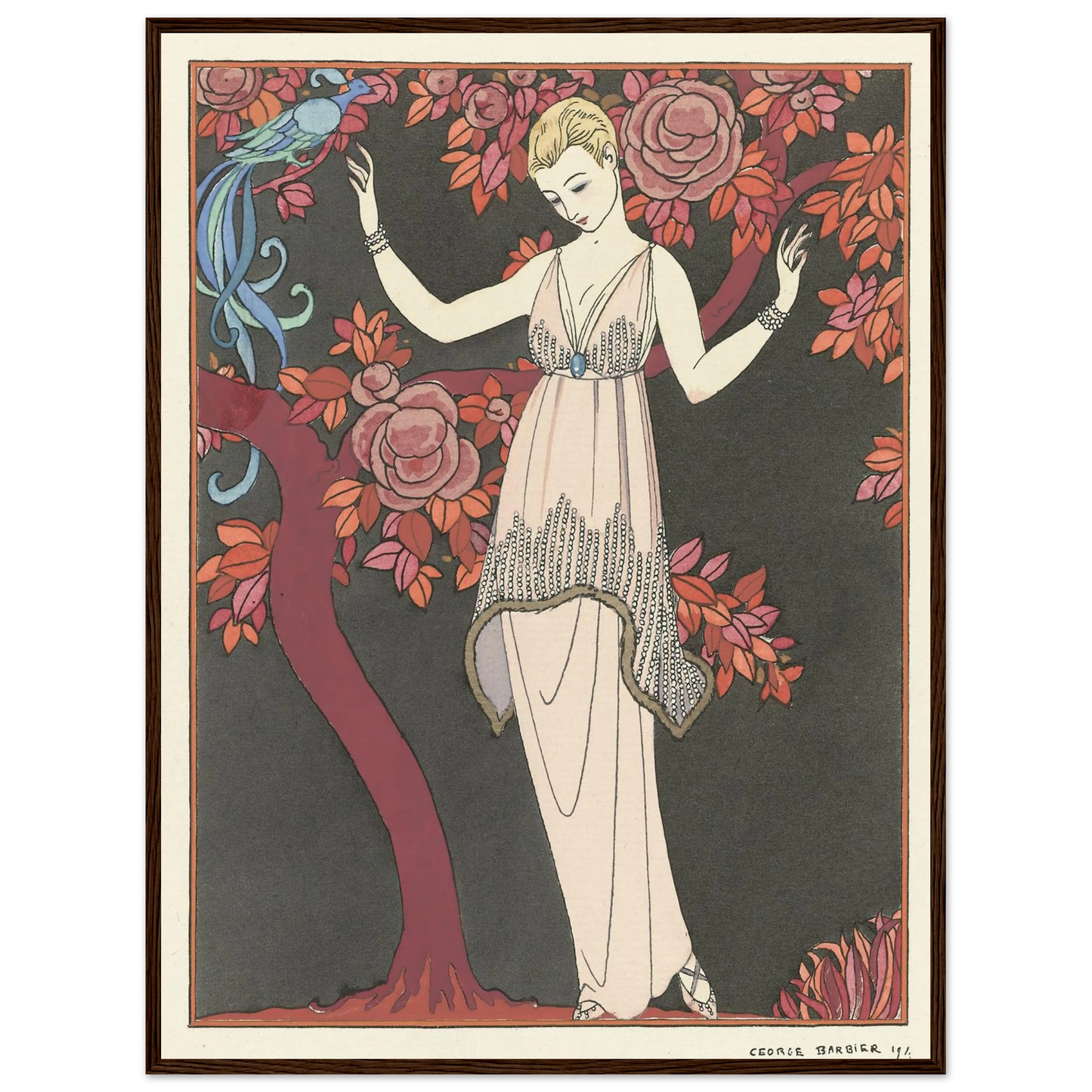 L’Arbre de science _Robe du soir de Doeuillet (1914) Art Print | George Barbier - Framed Poster - 30x40 cm / 12x16″ - Black frame