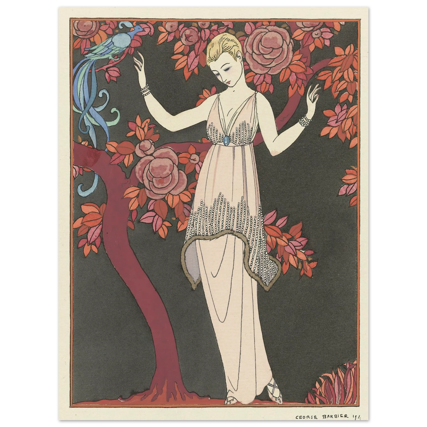 L’Arbre de science _Robe du soir de Doeuillet (1914) Art Print | George Barbier - Framed Poster - 30x40 cm / 12x16″ - Black frame