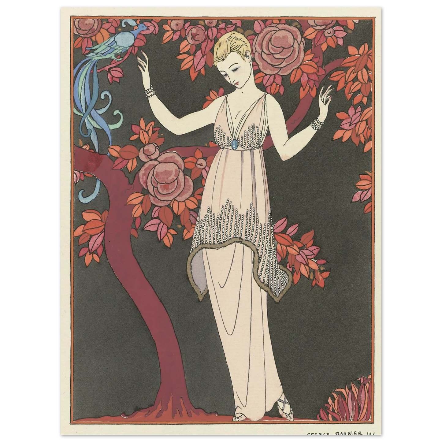 L’Arbre de science _Robe du soir de Doeuillet (1914) Art Print | George Barbier - Framed Poster - 30x40 cm / 12x16″ - Black frame