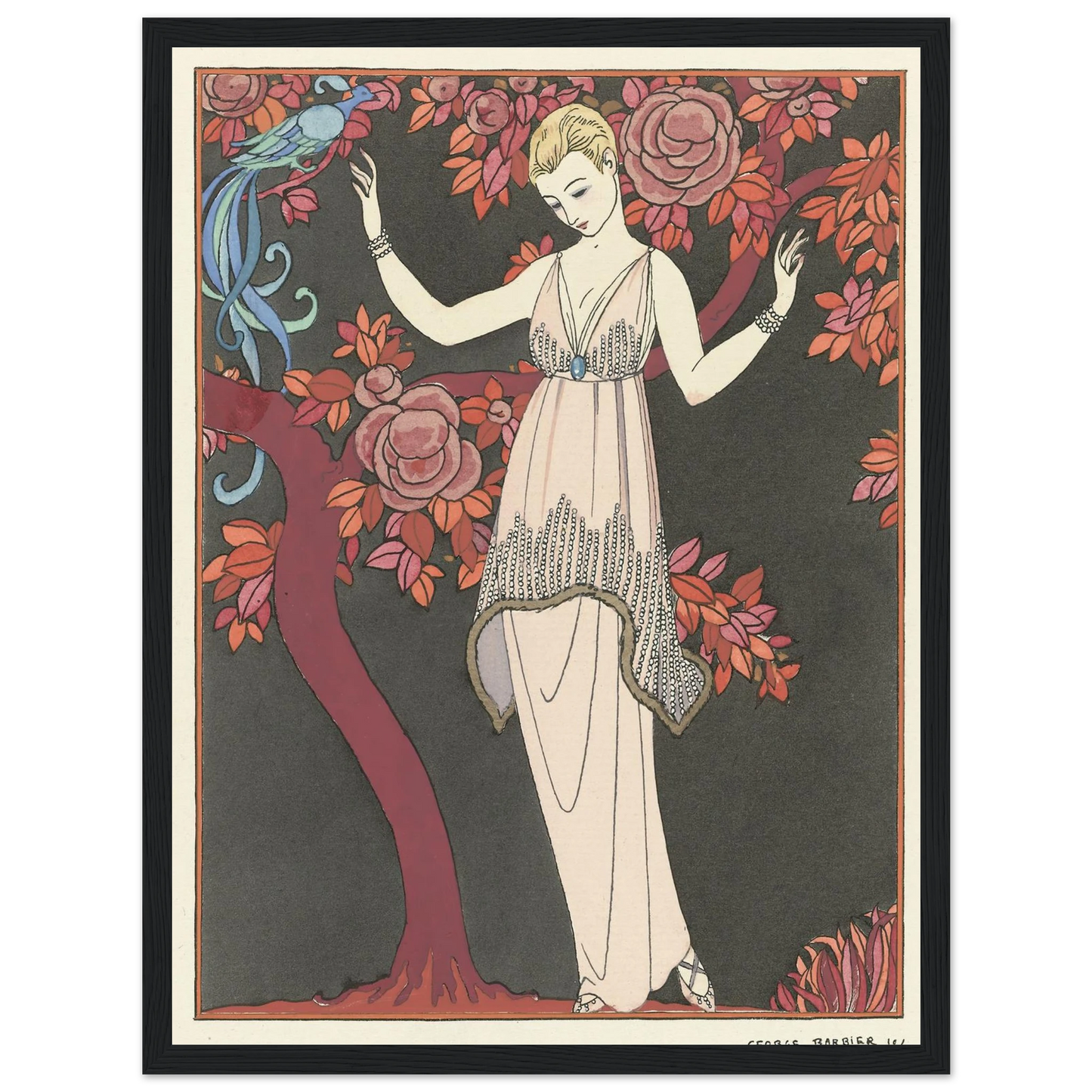 L’Arbre de science _Robe du soir de Doeuillet (1914) Art Print | George Barbier - Framed Poster - 30x40 cm / 12x16″ - Black frame
