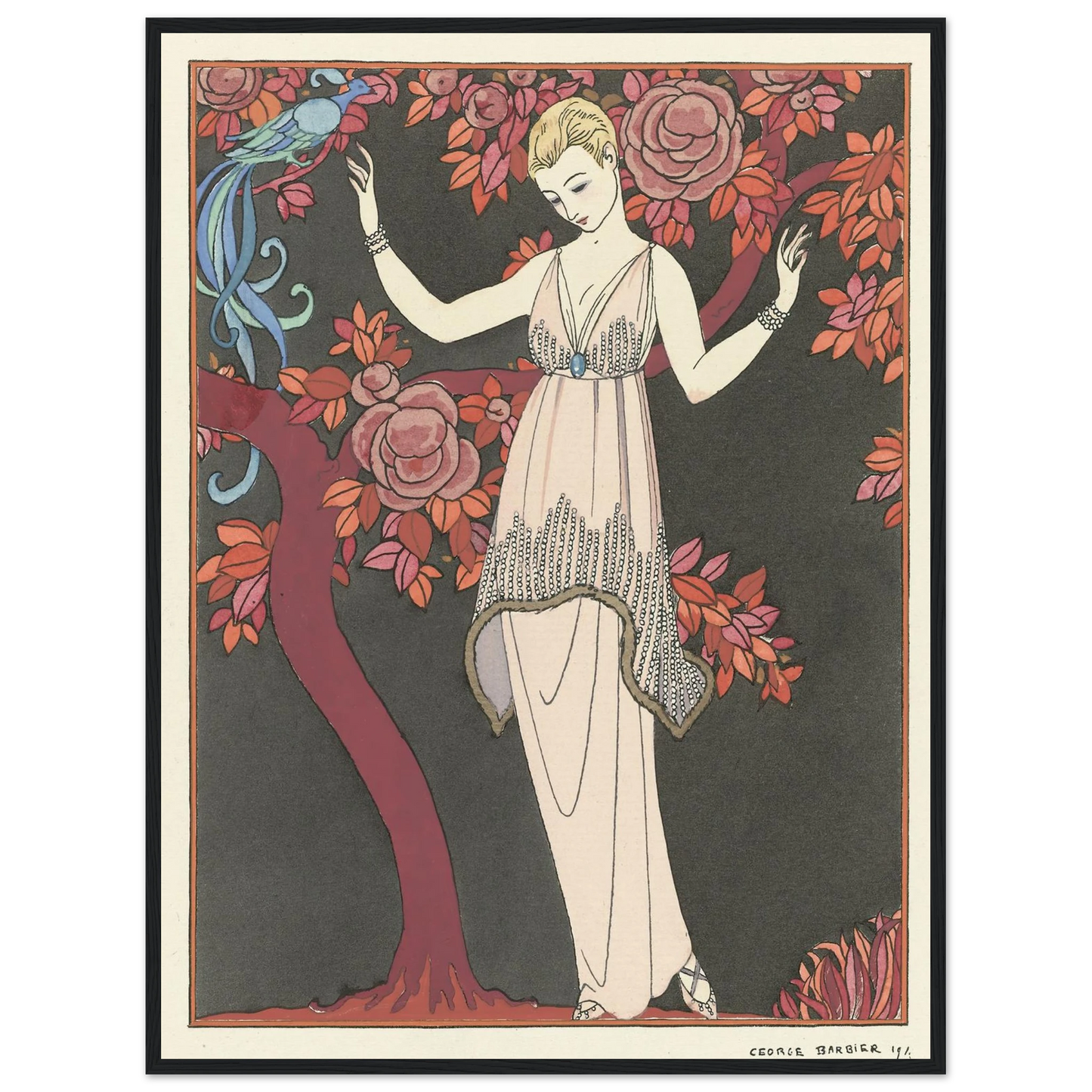 L’Arbre de science _Robe du soir de Doeuillet (1914) Art Print | George Barbier - Framed Poster - 30x40 cm / 12x16″ - Black frame