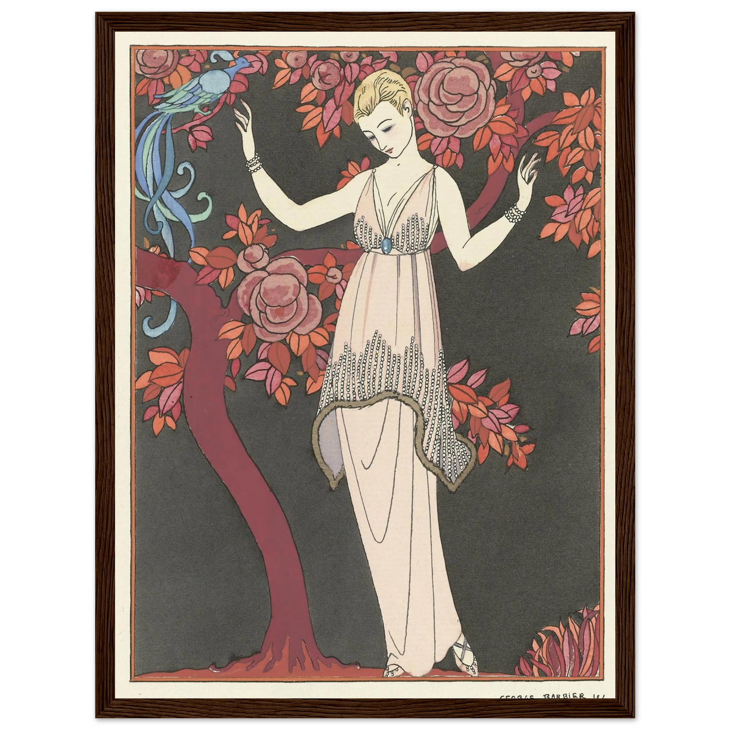 L’Arbre de science _Robe du soir de Doeuillet (1914) Art Print | George Barbier - Framed Poster - 30x40 cm / 12x16″ - Black frame