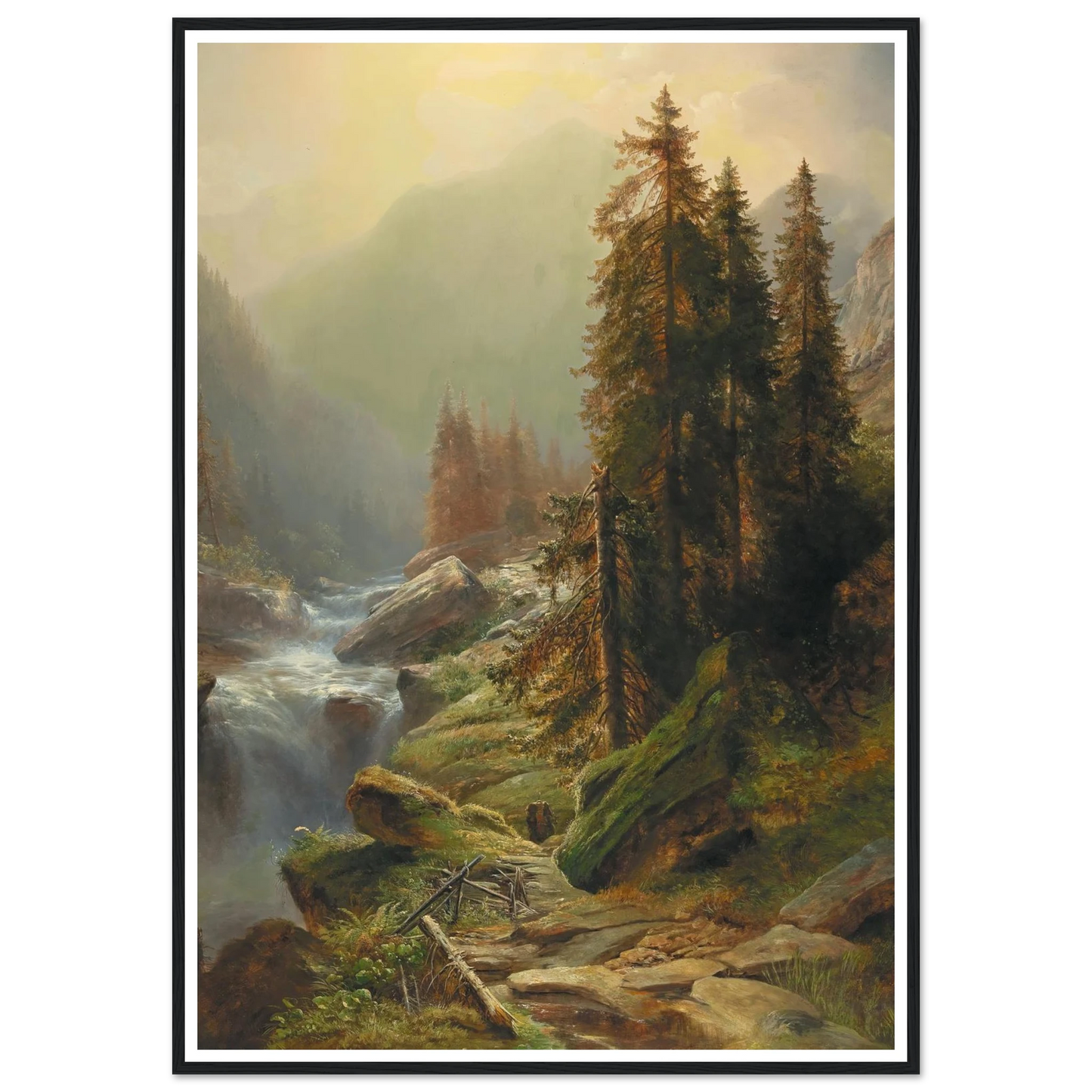 Large Mountain Landscape Art Print | Albert Zimmermann - Framed Poster - 30x40 cm / 12x16″ - Black frame