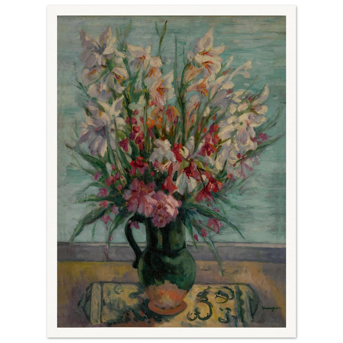 Lauriers-roses devant la mer (1934) Art Print | Henri Manguin - Framed Poster - 30x40 cm / 12x16″ - Black frame