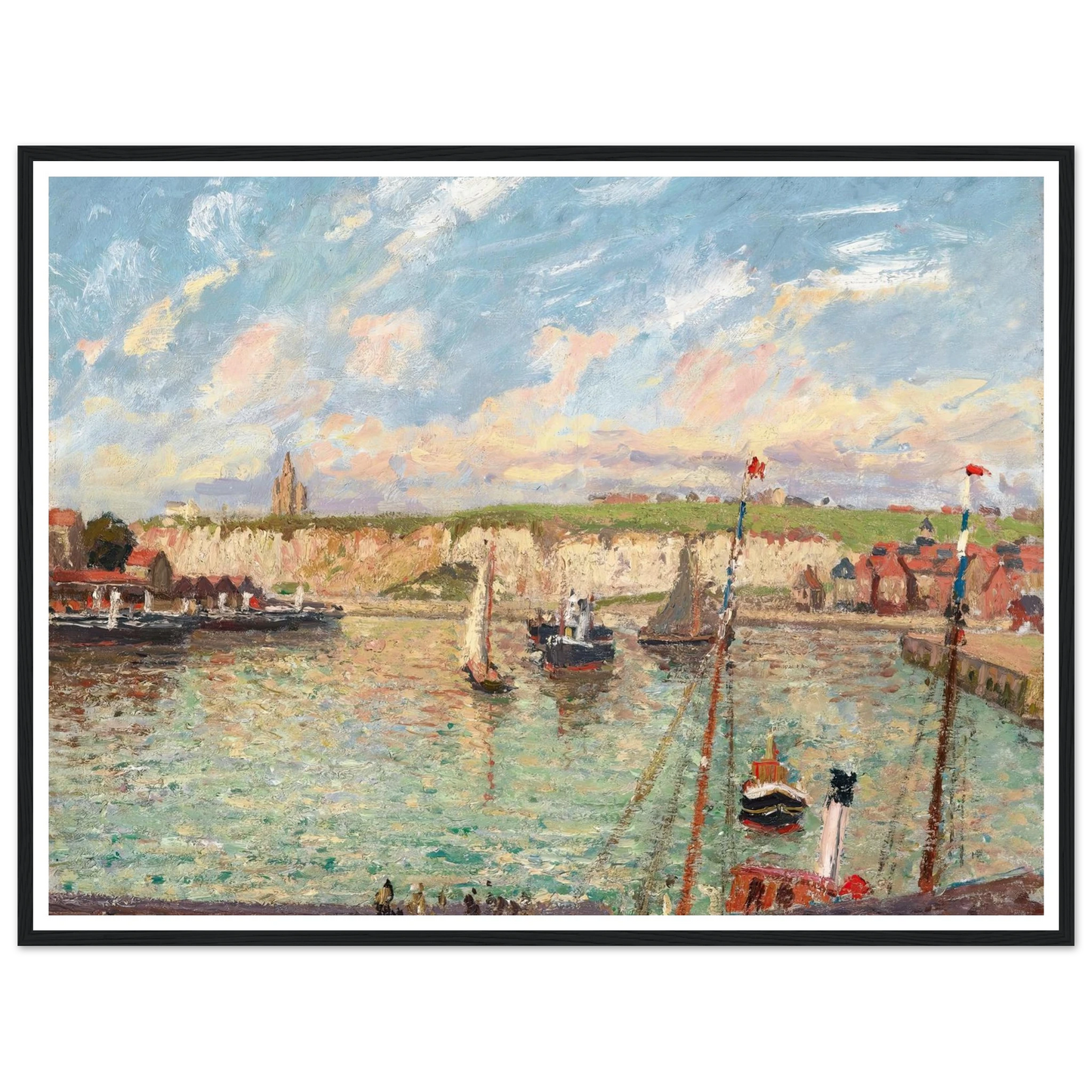 L’avant-Port De Dieppe, Après-Midi, Temps Lumineux (1902) Art Print | Camille Pissarro - Framed Poster - 30x40 cm / 12x16″ - Black frame