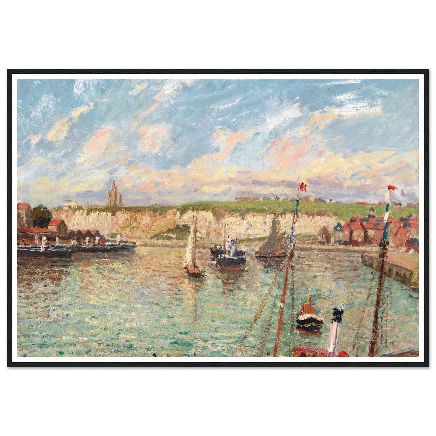 L’avant-Port De Dieppe, Après-Midi, Temps Lumineux (1902) Art Print | Camille Pissarro - Framed Poster - 30x40 cm / 12x16″ - Black frame