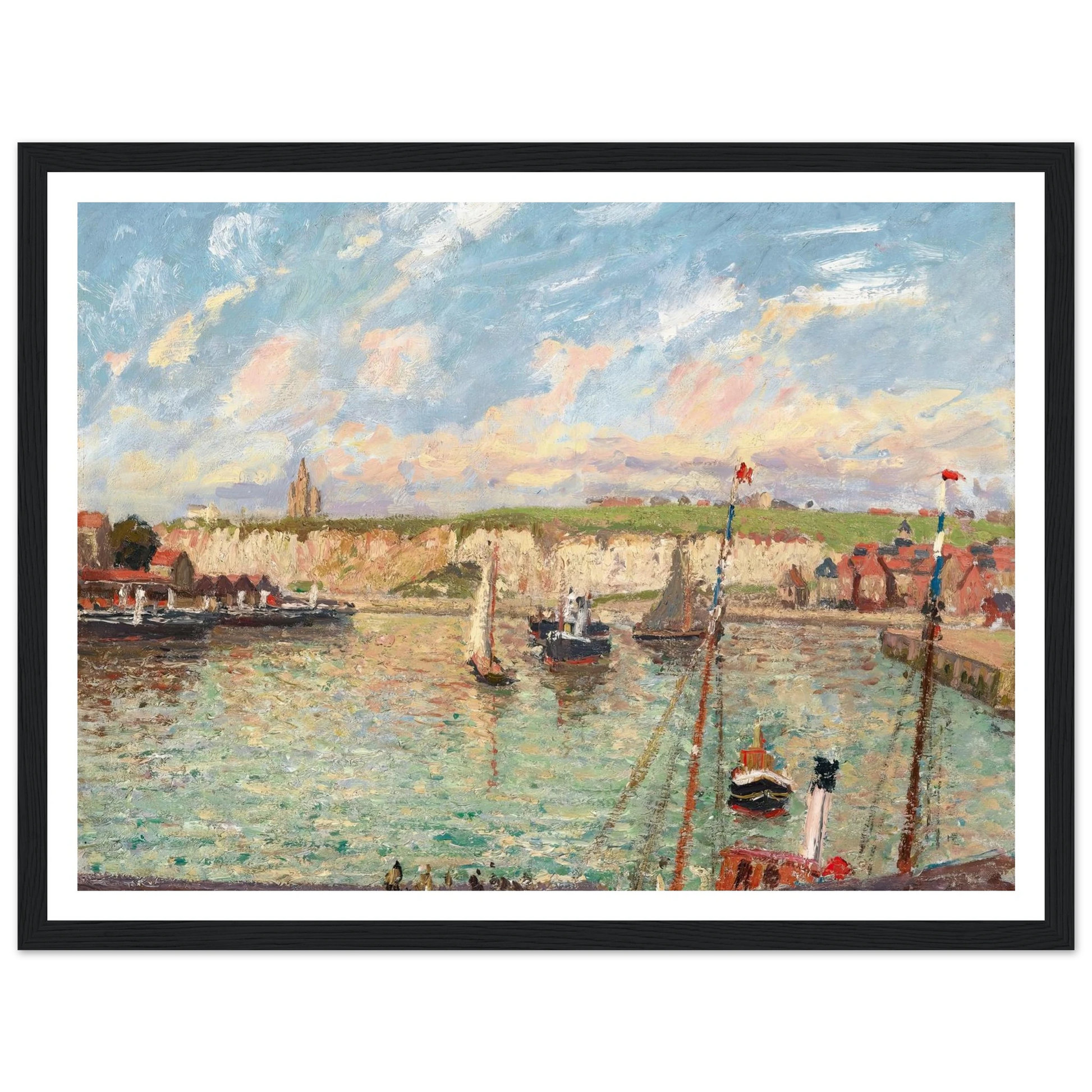 L’avant-Port De Dieppe, Après-Midi, Temps Lumineux (1902) Art Print | Camille Pissarro - Framed Poster - 30x40 cm / 12x16″ - Black frame