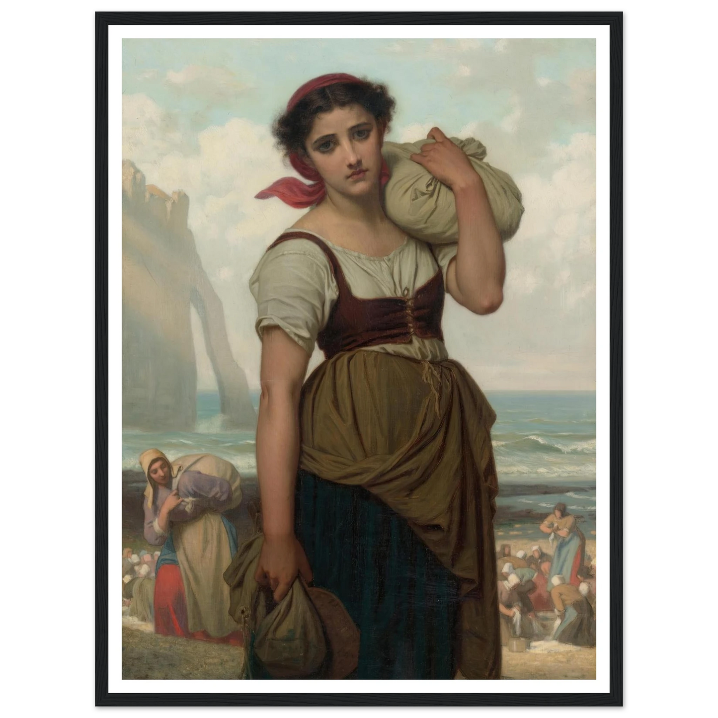 Laveuse D’étretat (1869) Art Print | Hugues Merle - Framed Poster - 30x40 cm / 12x16″ - Black frame
