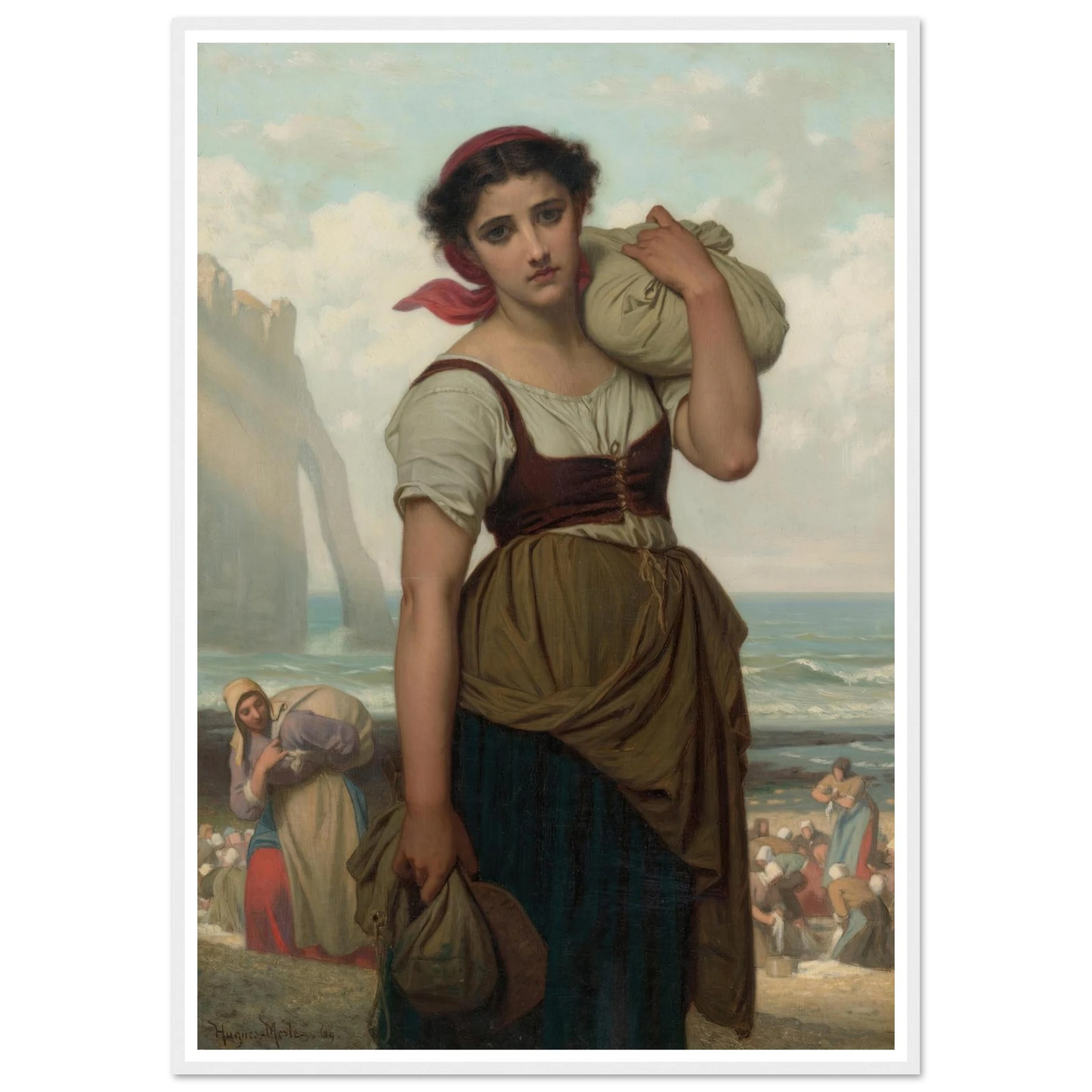 Laveuse D’étretat (1869) Art Print | Hugues Merle - Framed Poster - 30x40 cm / 12x16″ - Black frame