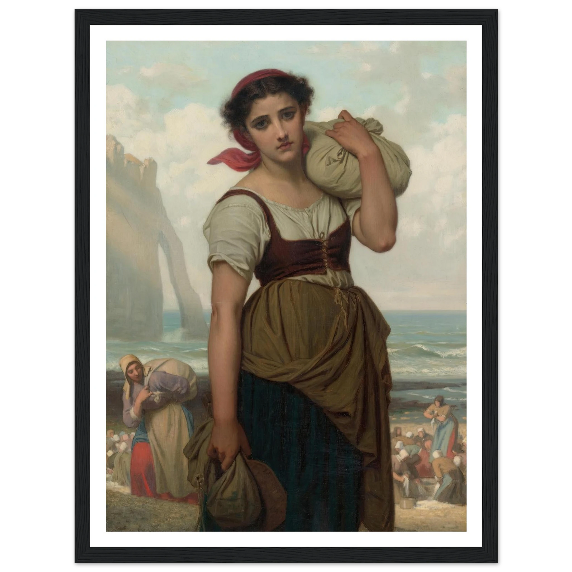 Laveuse D’étretat (1869) Art Print | Hugues Merle - Framed Poster - 30x40 cm / 12x16″ - Black frame