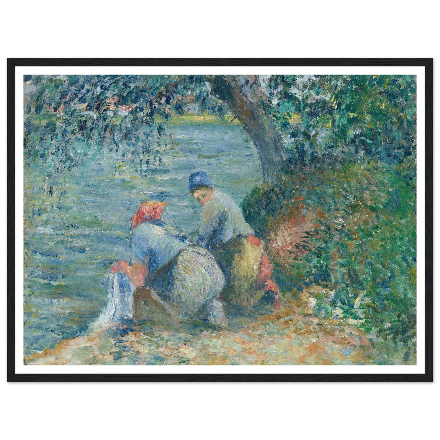 Laveuses au bord de l’eau, Pontoise (1878) Art Print | Camille Pissarro - Framed Poster - 30x40 cm / 12x16″ - Black frame