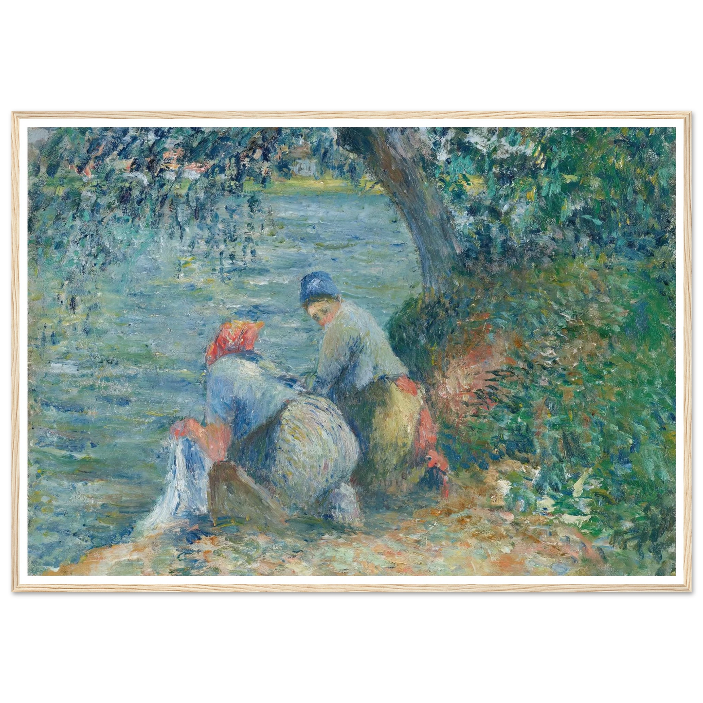 Laveuses au bord de l’eau, Pontoise (1878) Art Print | Camille Pissarro - Framed Poster - 30x40 cm / 12x16″ - Black frame